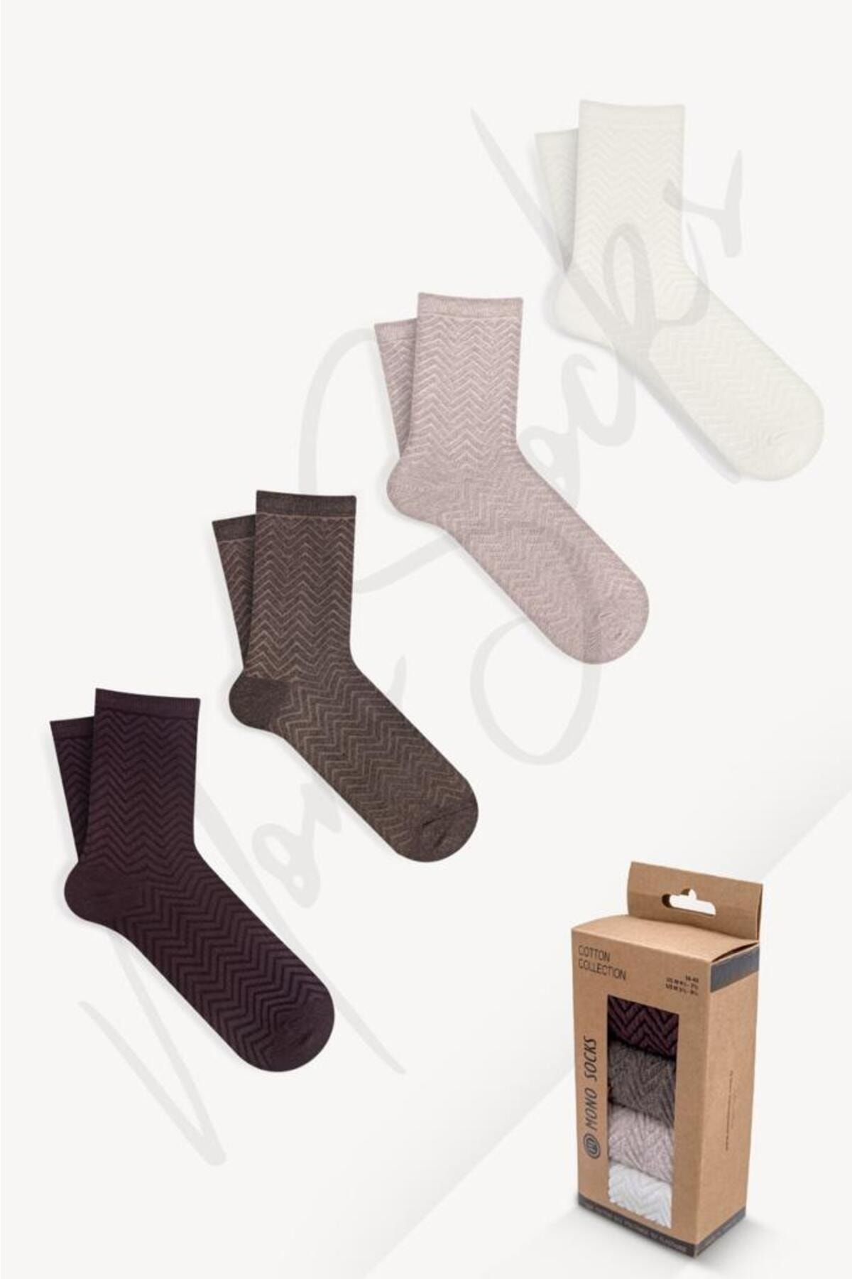 Mono Socks Kadın Zikzak Desenli Kutulu Kadın Soket Çorap