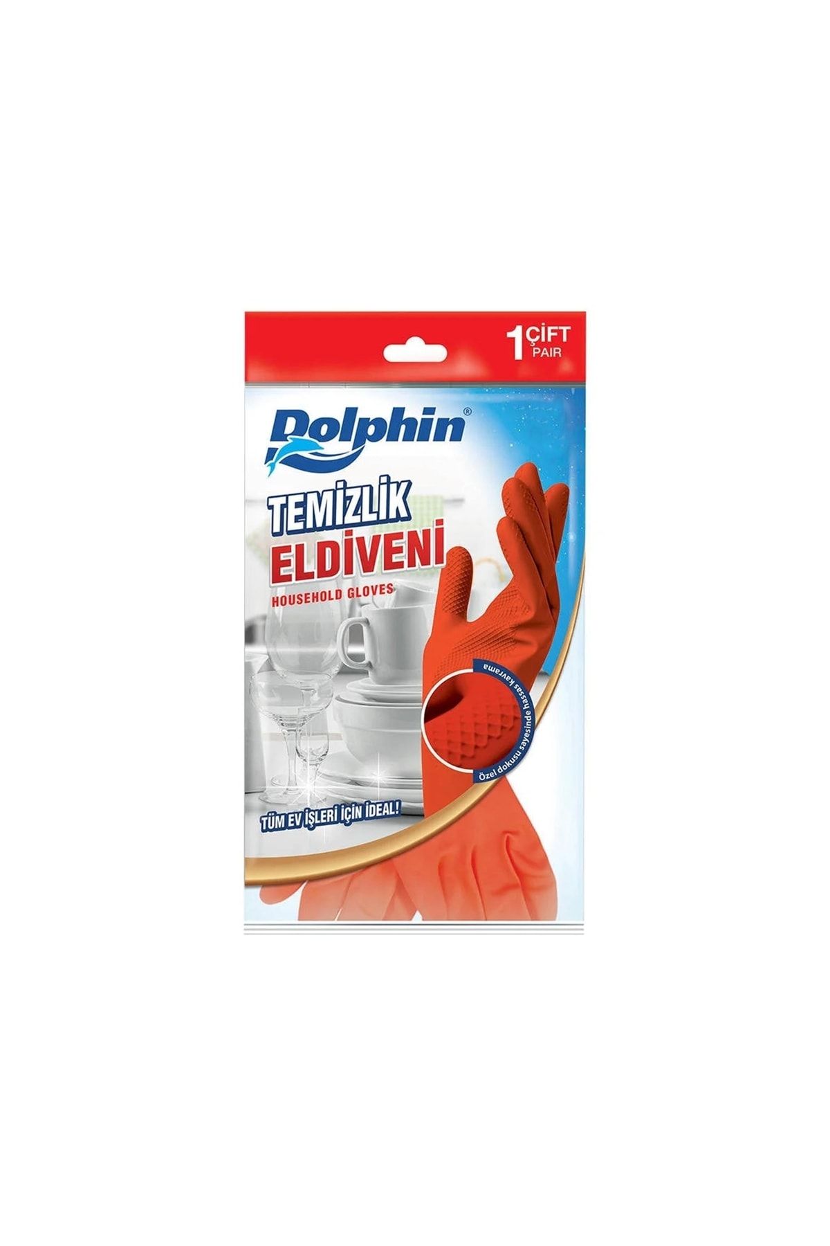 Dolphin Lateks Temizlik Ve Bulaşık Eldiveni Kırmızı Orta (m) - 1 Çift