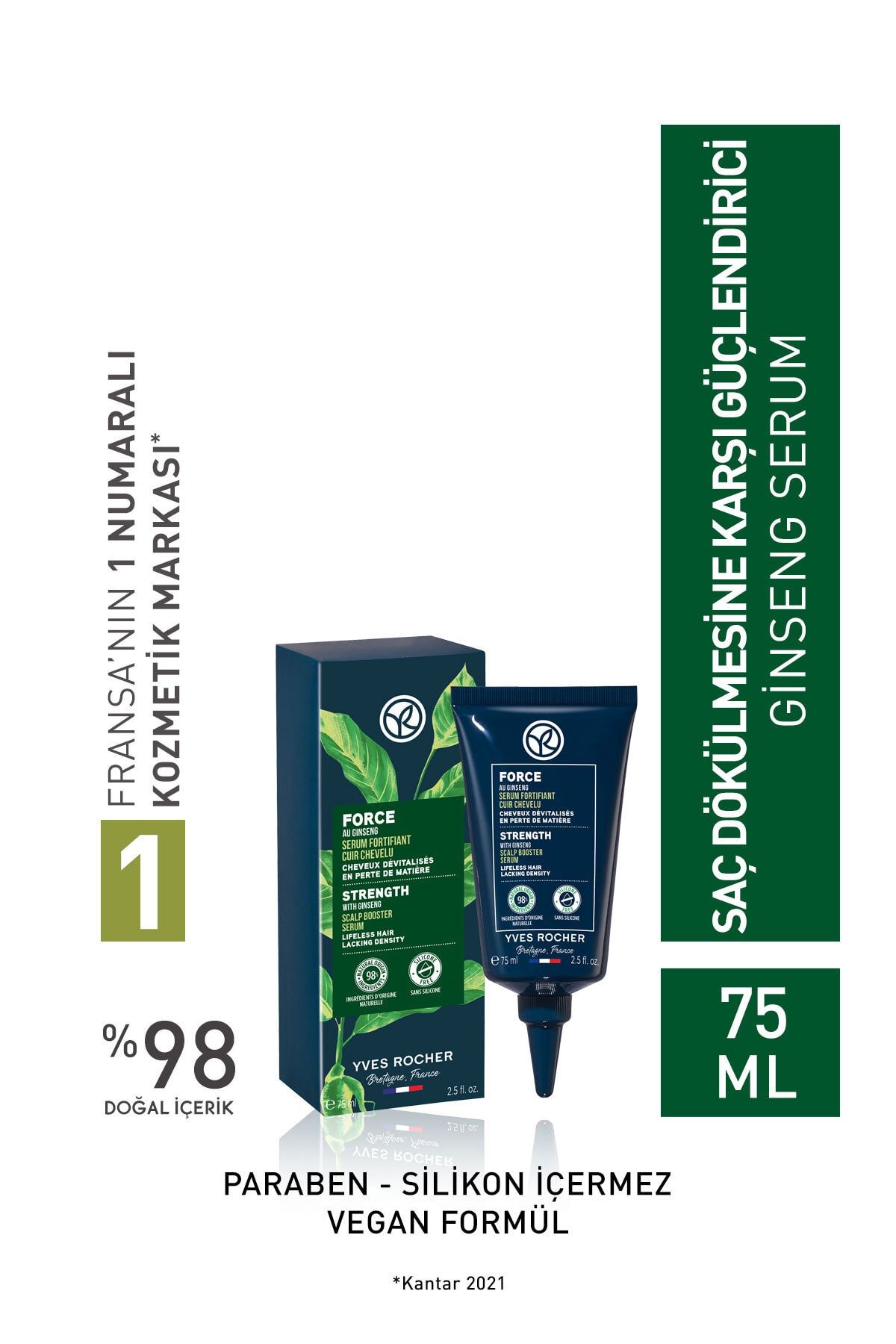 Yves Rocher Saç Dökülmesine Karşı (Anti- Chute) Güçlendirici Ginseng Serum - Vegan-75 ml