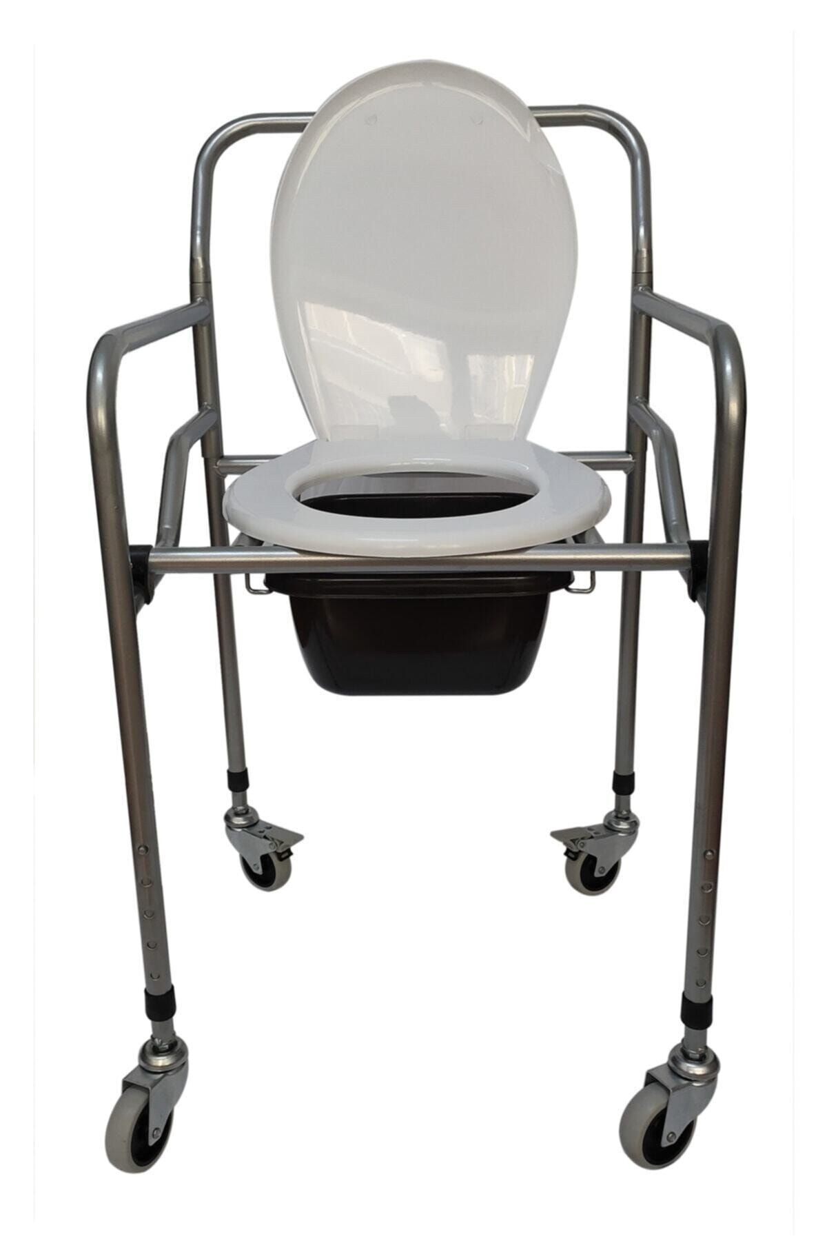 REMMED Tekerlekli Katlanabilir Seyyar Hasta Yaşlı Tuvalet Sandalyesi Klozetli Kovalı Wc Oturak