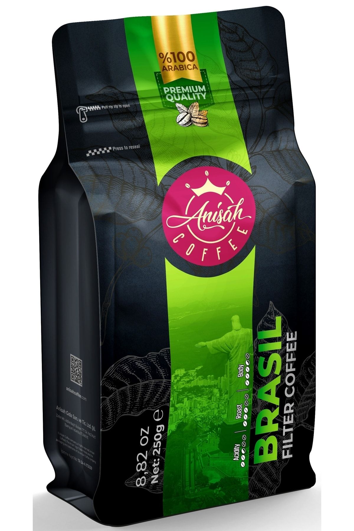 Anisah Coffee Brezilya Santos Öğütülmüş Filtre Kahve 250 Gram