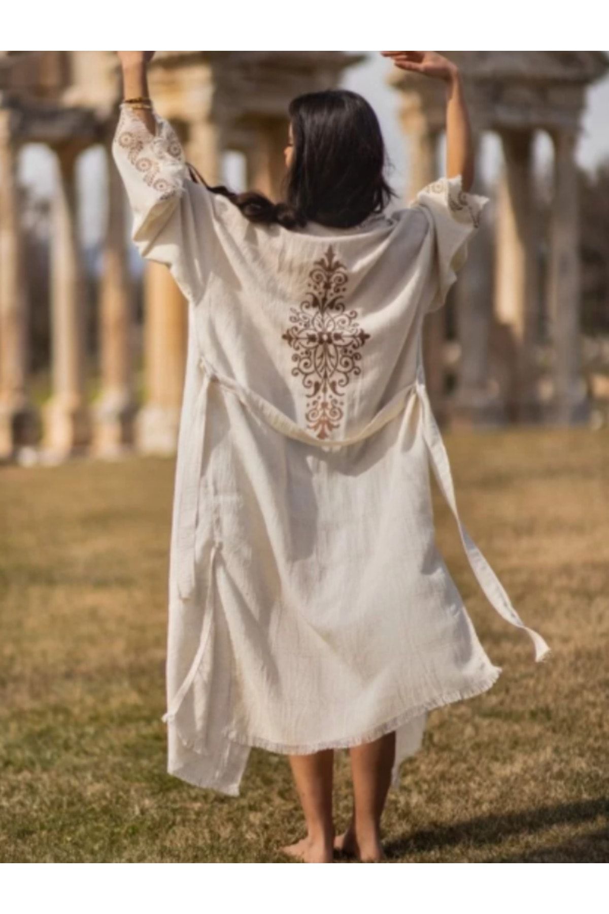 hadrian Kimono Sabahlık Robdöşambr Kaftan El Yapımı %70 Keten %30 Pamuk