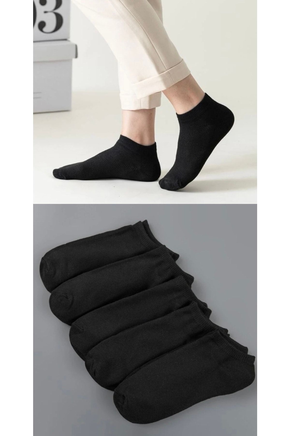 dm del more 5’li Yıkamalı Penye Düz Siyah Bilek Kadın Çorap