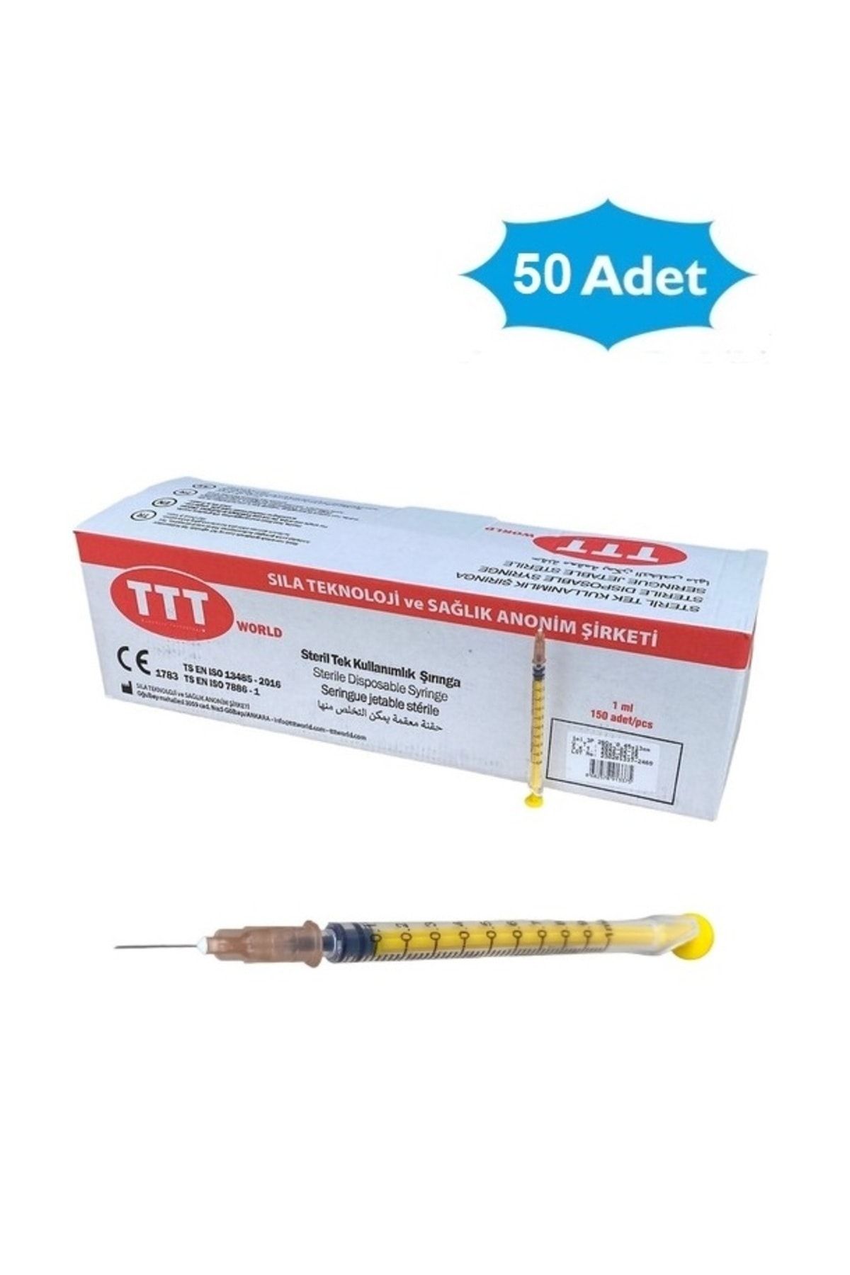TTT WORLD 1 cc Insülin Tüberkülin Dolgu Aşı Enjektörü (50 Adet)