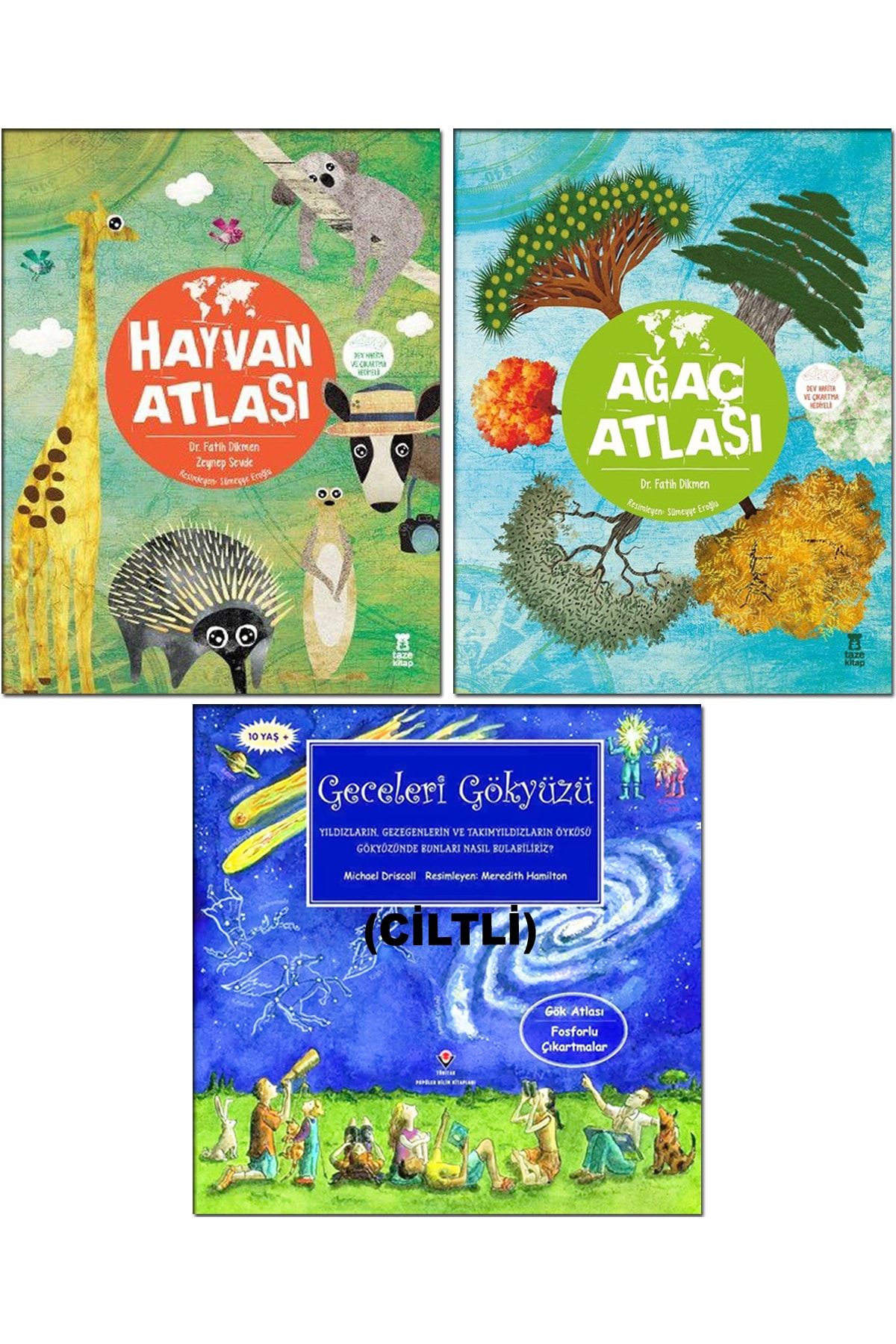 Tübitak Yayınları Hayvan Atlası + Ağaç Atlası + Geceleri Gökyüzü (gök Atlası - Fosforlu Çıkartmalar) Eğitici Kitaplar
