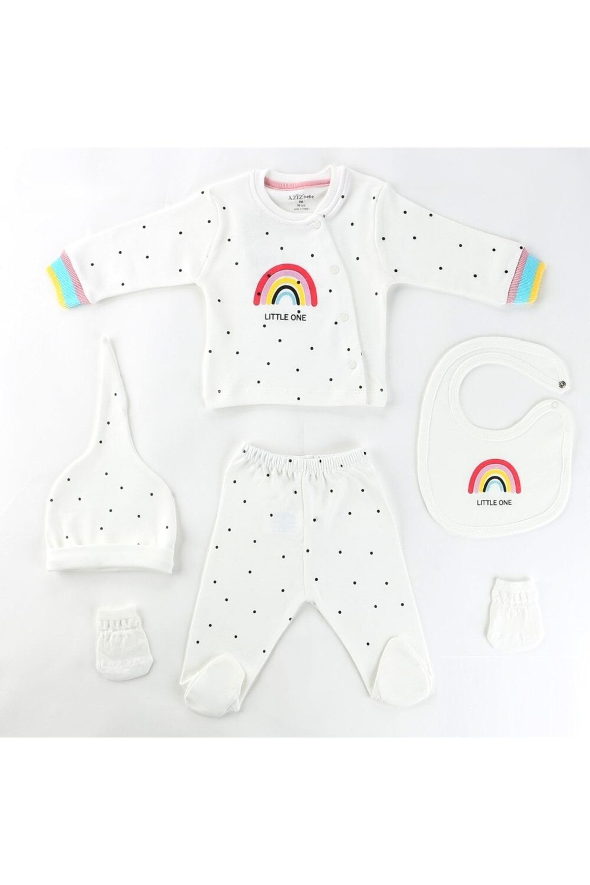 Aziz Bebe Bebek Hastane Çıkışı 5li Set Renkli Gök Kuşağı Yeni Model