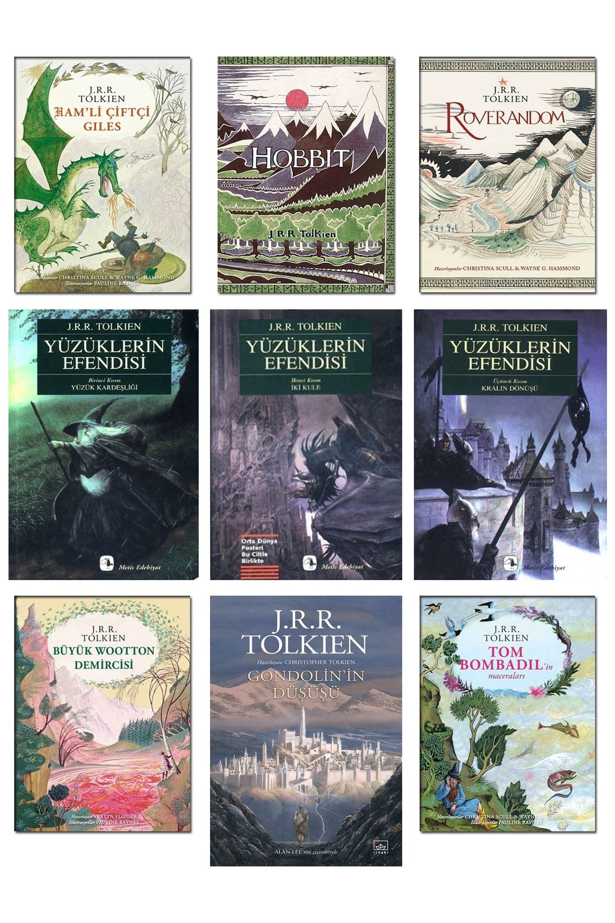 İthaki Yayınları Tolkien Seti 9lu / Yüzüklerin Efendisi Hobbit Gondolin'in Düşüşü Roverandom Tom Badıl'in Maceraları