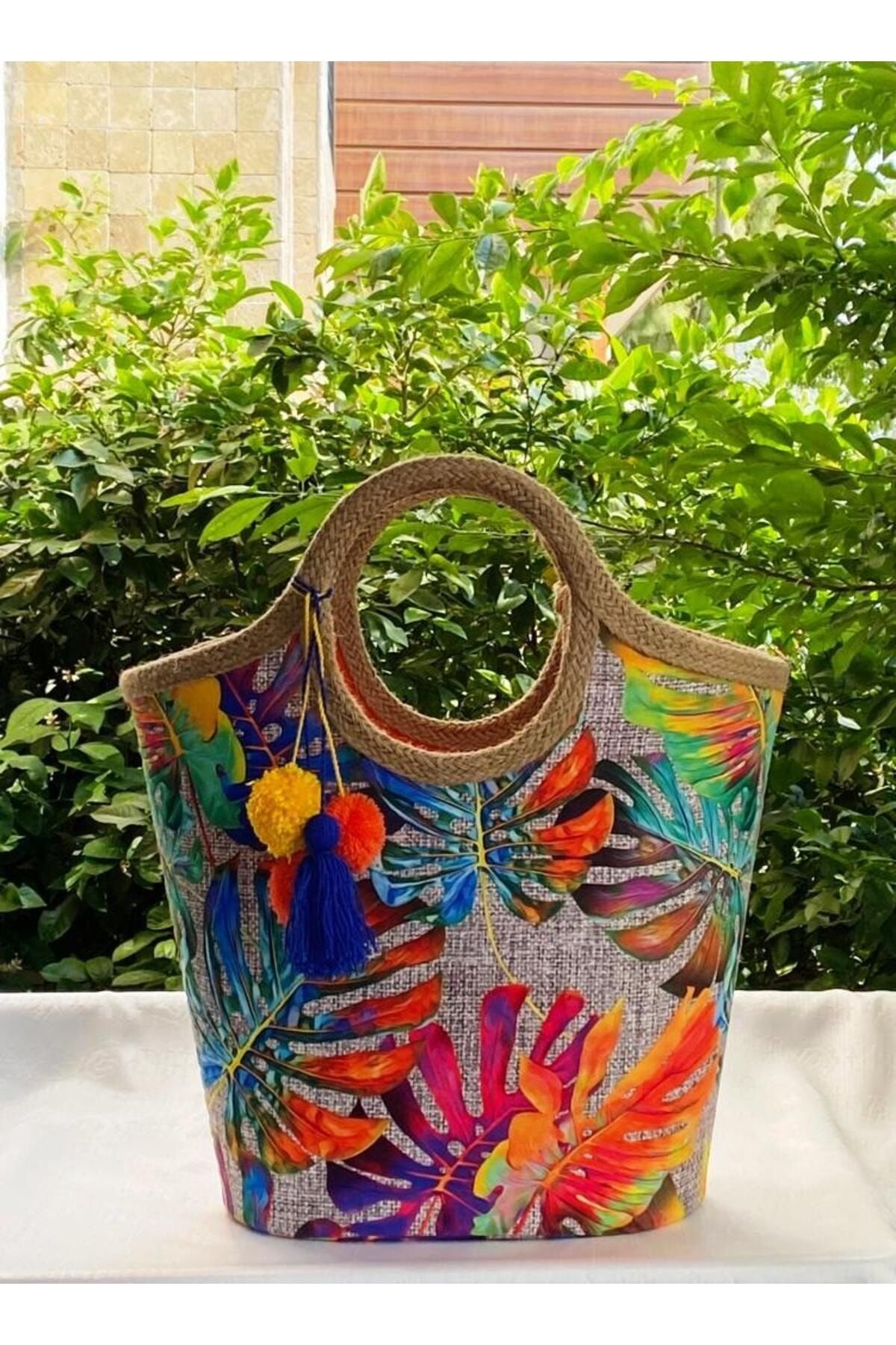 çanta tasarımcısı Renkli Jüt Hasır Devetabanı Plaj Çantası