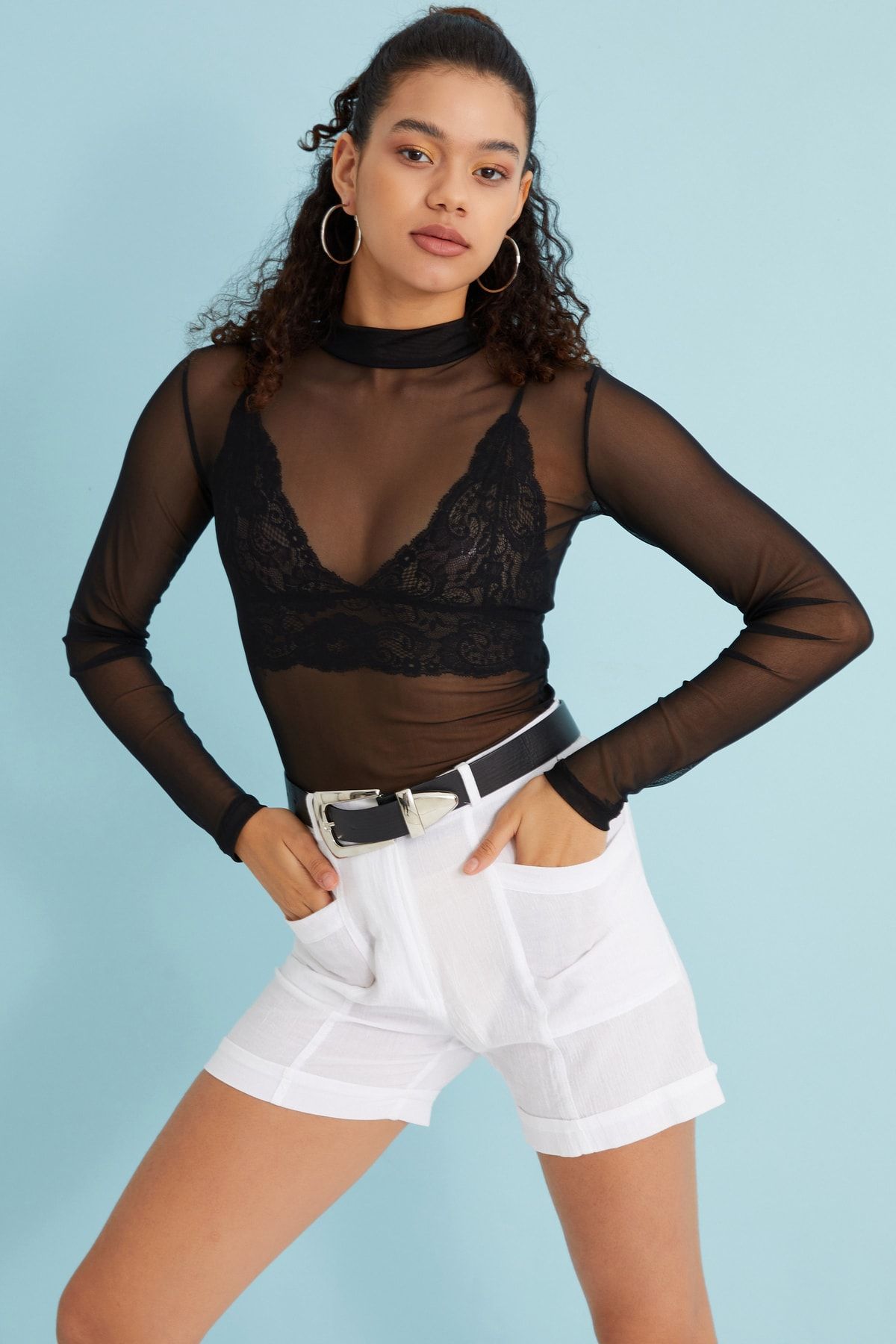 Bukamiss Kadın Siyah Tül Transparan Body