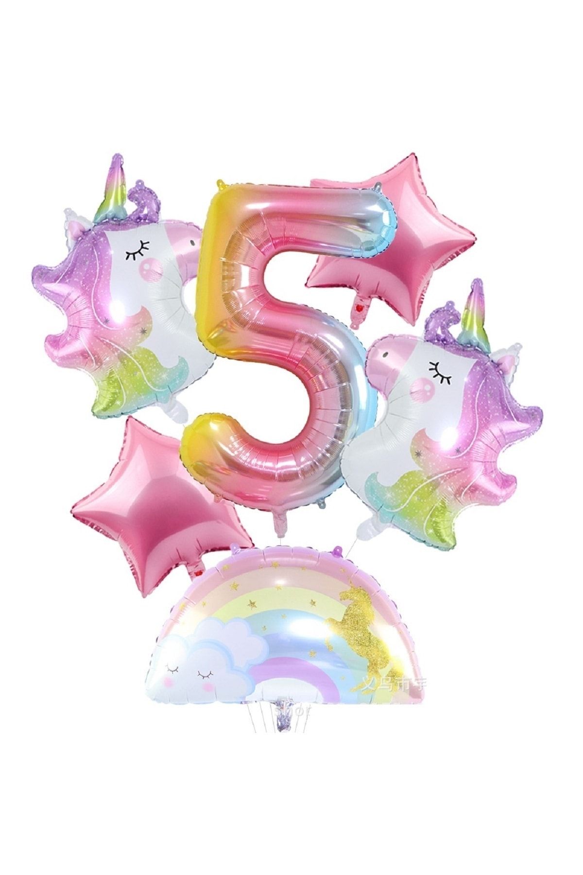PartiMix Sevimli Unicorn Konsepti 5 Yaş Kız Çocuk Doğum Günü Parti Süsü Balon Seti Folyo Balonları