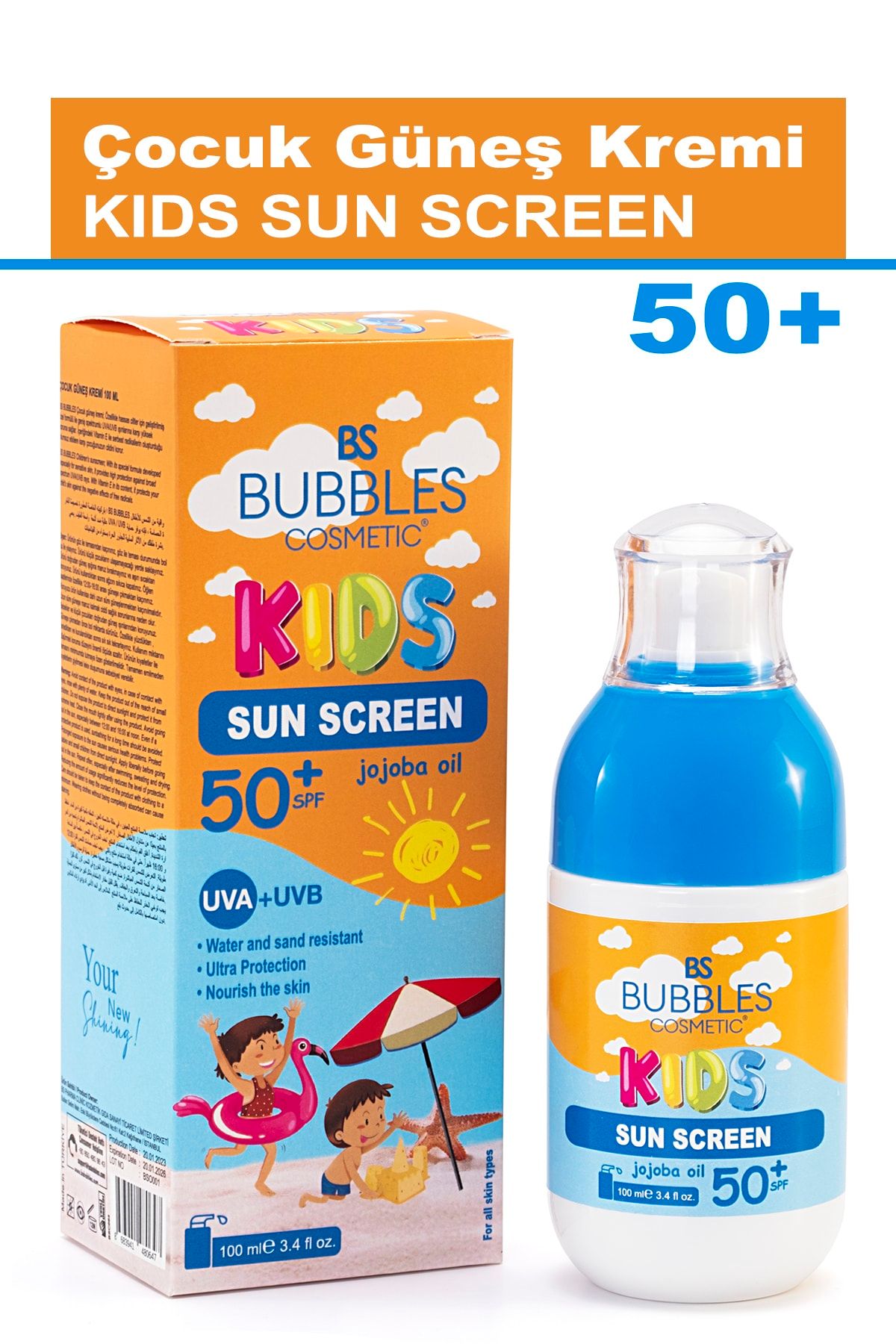 bs bubbles cosmetic Yüksek Güneş Koruyucu Çocuk Kremi Spf 50+ 100 ml