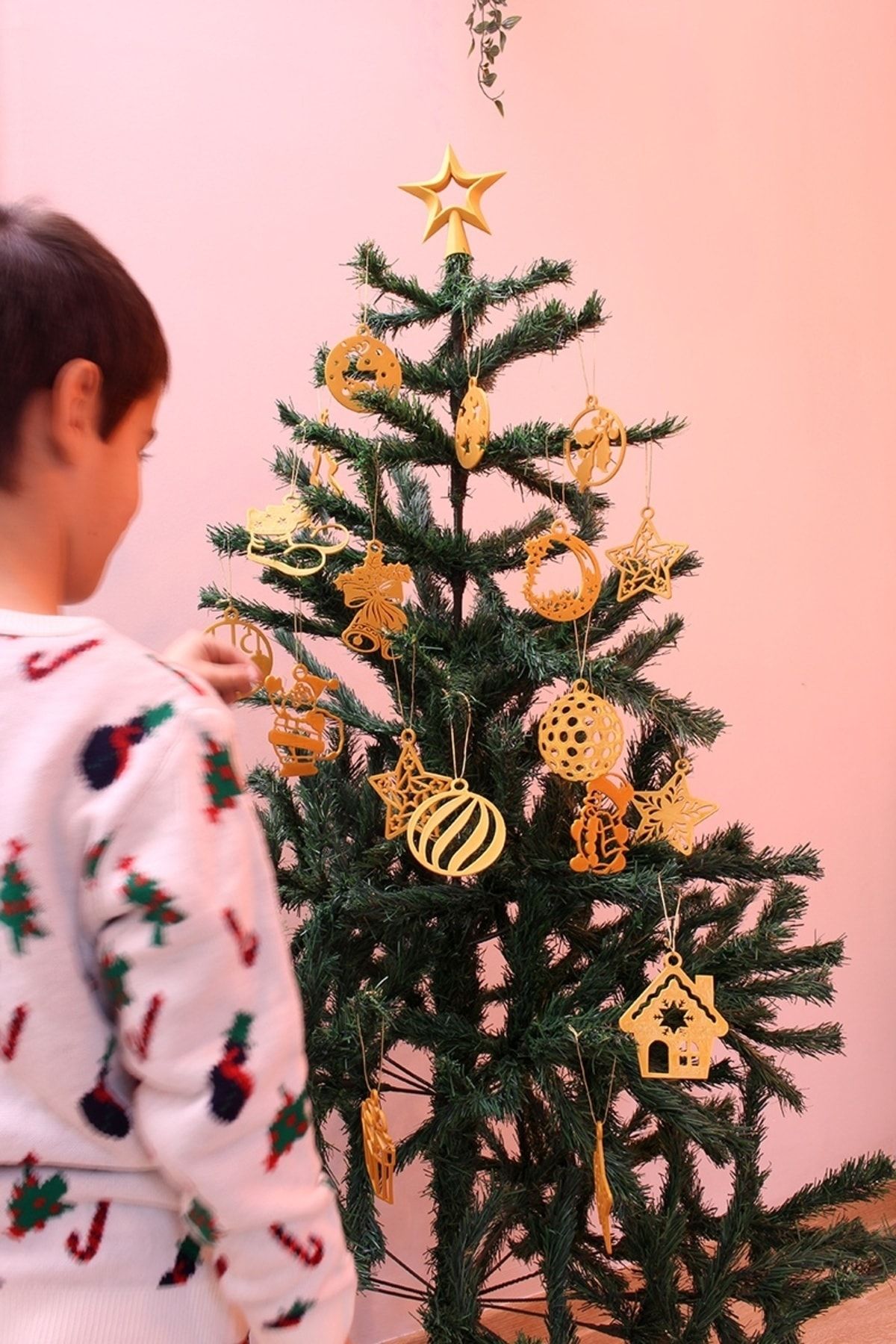 Maflen Yılbaşı Yeni Yıl Noel Çam Ağacı Süsü Ve Tepe Süsü Yıldız 25'li Set Altın Rengi