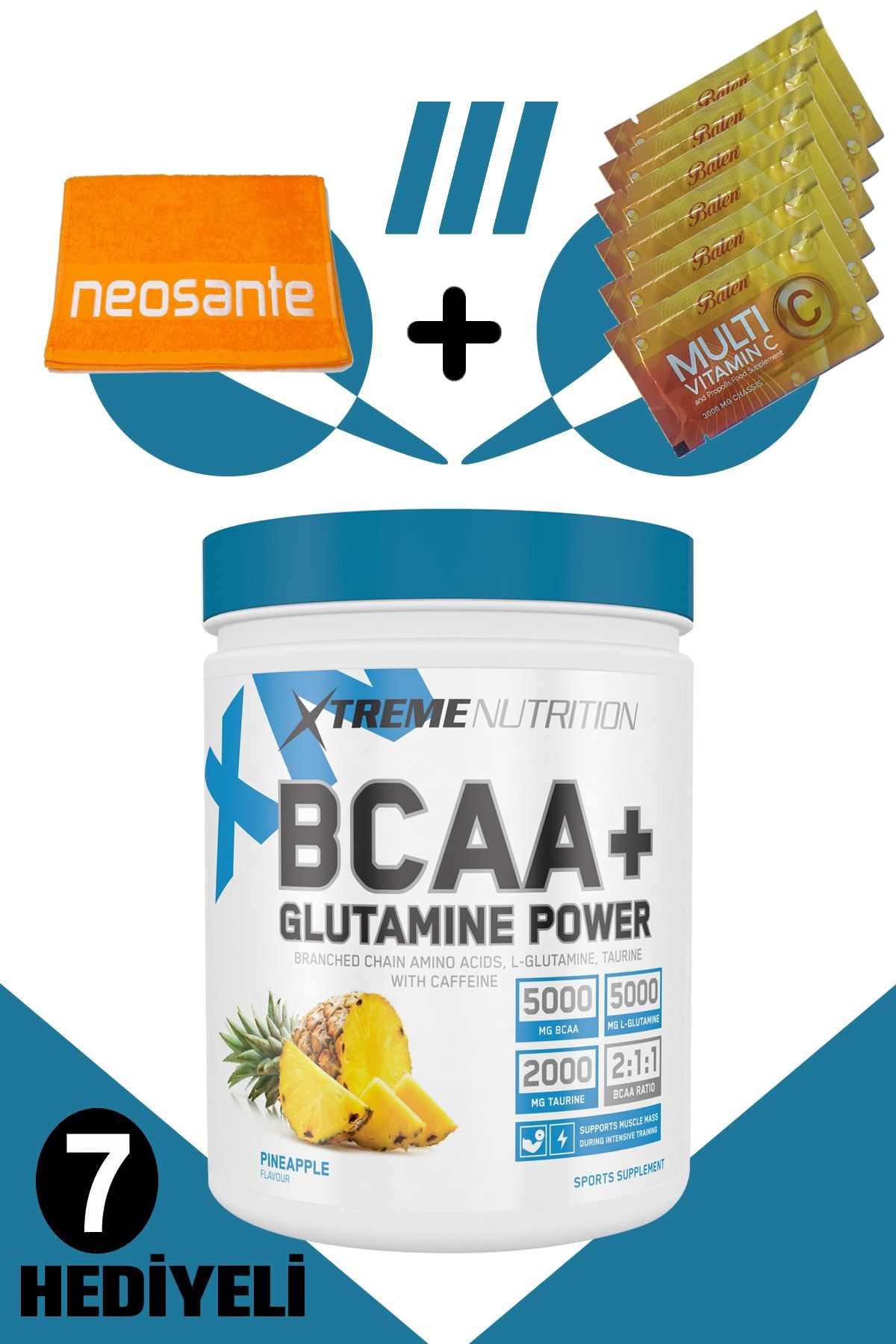 Xtreme Nutrition Xtreme Bcaa + Glutamine Power 500 Gr (ananas Aromalı) + 7 Hediyeli (havlu + 6 Adet Multi C Saşe)