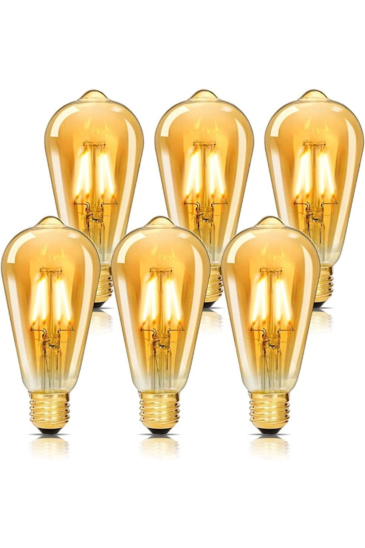 ŞİRİN TİCARET 6 Adet St64 Rustik Led Ampul Flamanlı 4w Dekoratif Sarı Işık Led Ampul