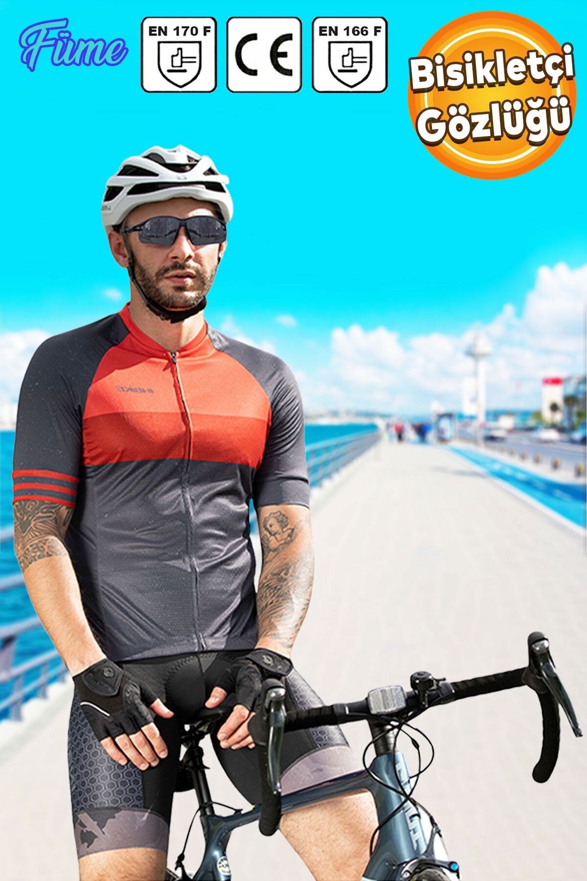 Badem10 Bisiklet Gözlüğü Uv Korumalı Ayarlanabilir Bisikletçi Koruyucu Gözlük Füme S 900