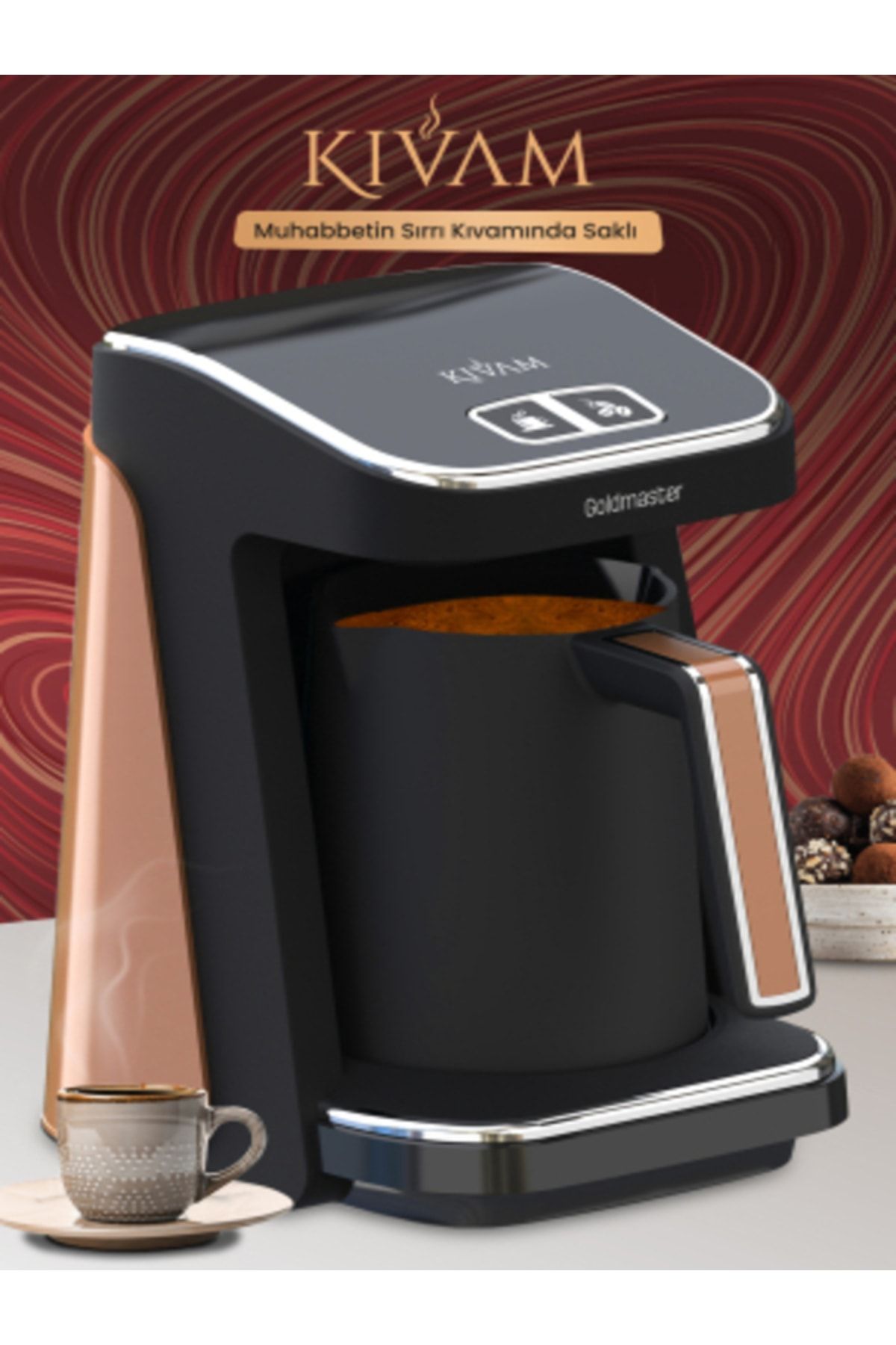 GoldMaster Kıvam Gold Geniş Hazneli Akıllı Yerleştirme Patentli Türk Kahve Makinesi