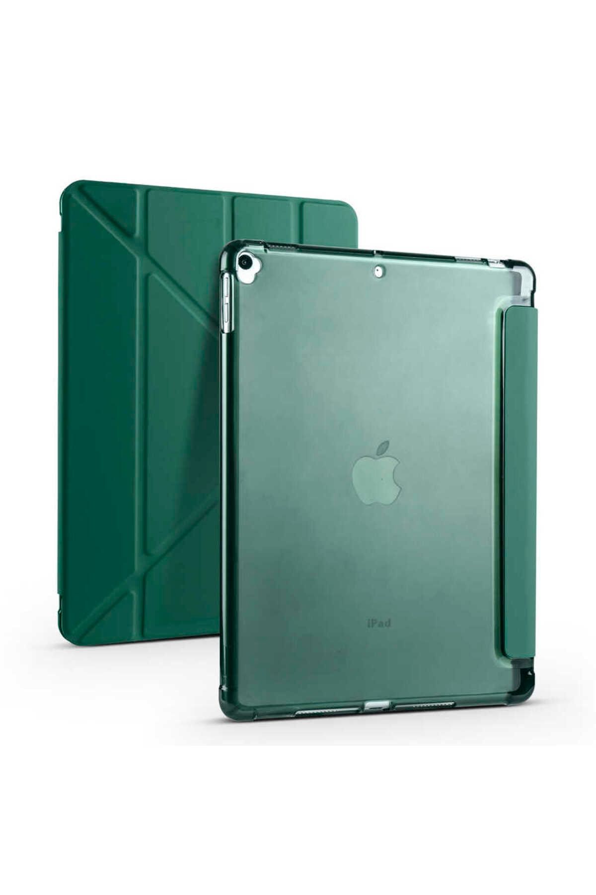 Gpack Apple iPad 10.2 8.Nesil Kılıf Standlı Katlanabilir Pu Silikon tf1 Koyu Yeşil