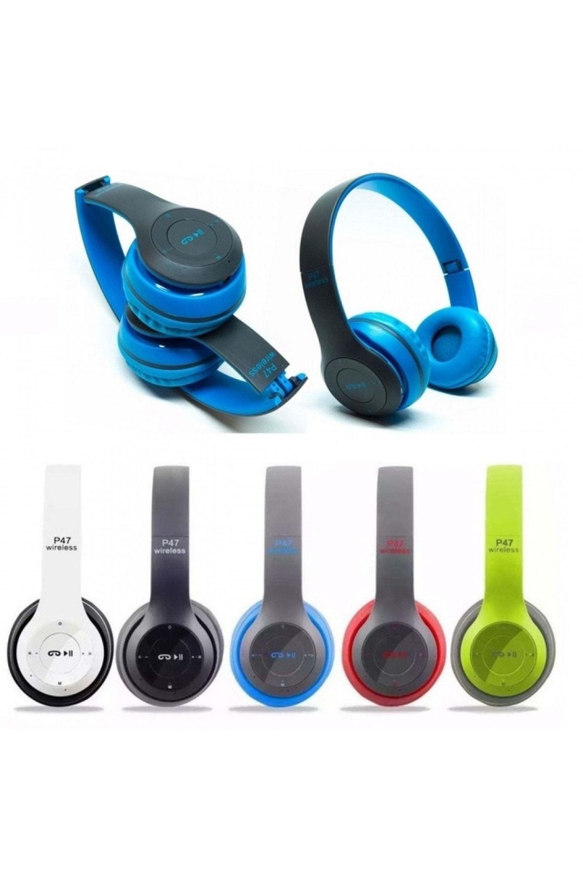 instatech P47 Wireless Sd Kart Destekli Bluetooth 5.0 Kulak Üstü Kulaklık Mavi