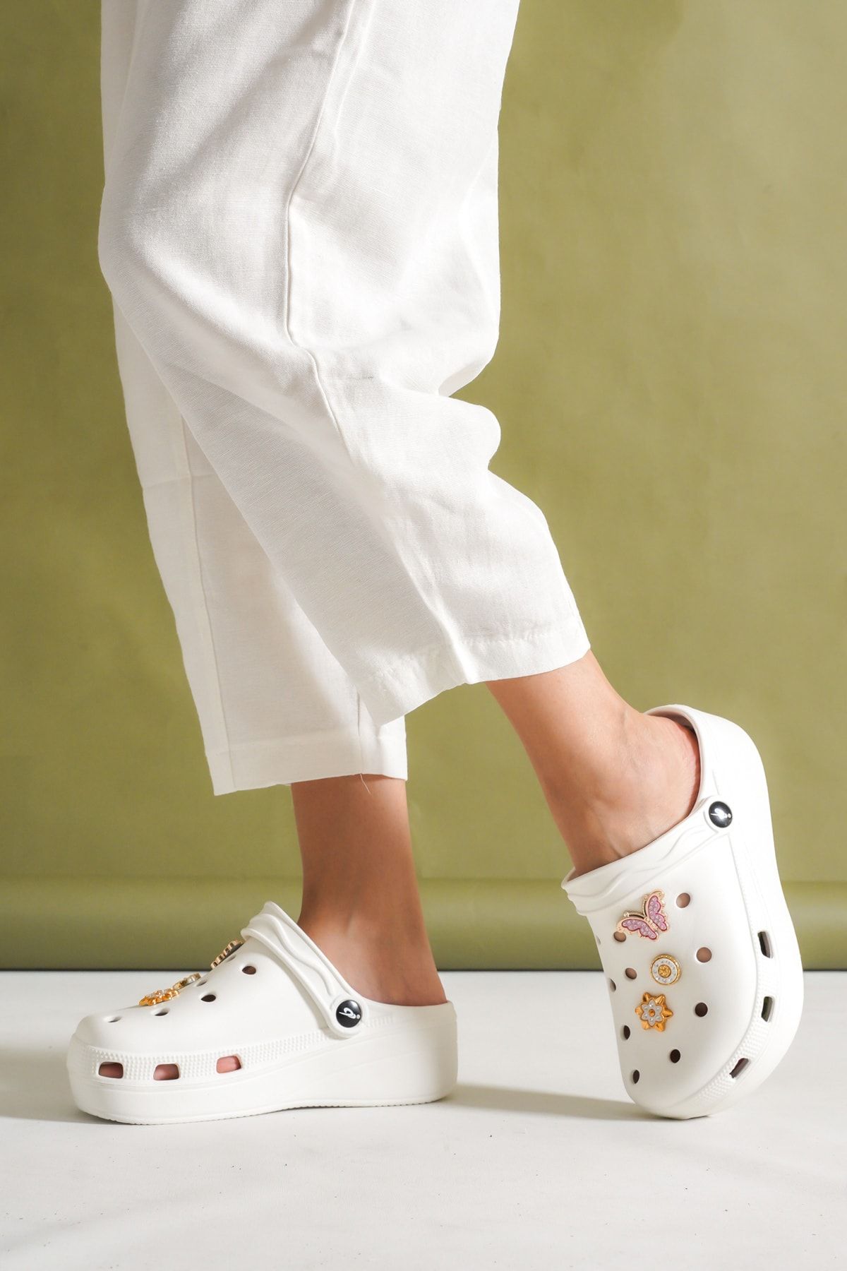Lolita Love Shoes Allis Crocs Beyaz Kadın Kalın Tabanlı Terlik