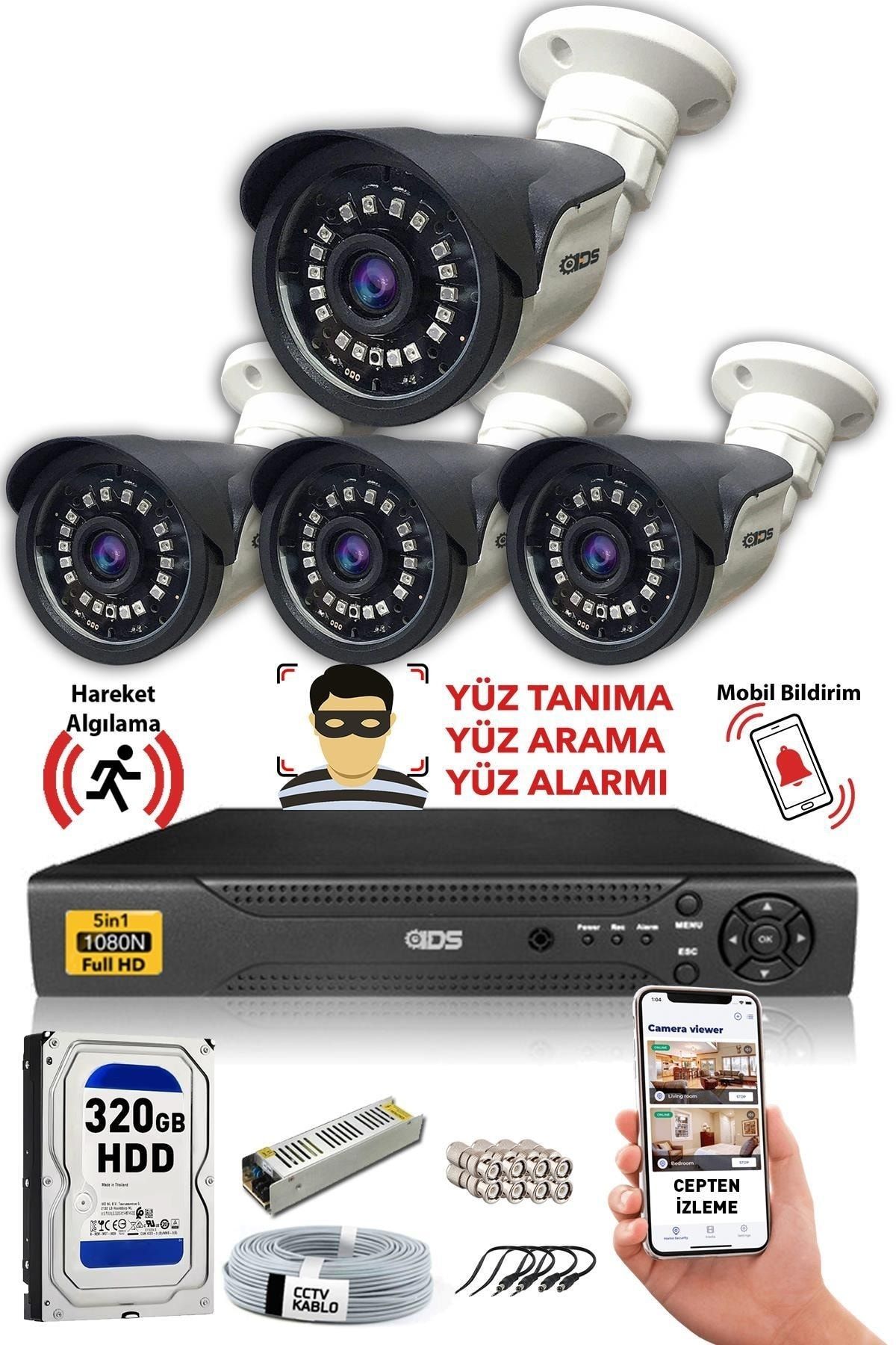IDS 4 Kameralı 5mp Sony Lensli Gece Görüşlü Güvenlik Kamerası Seti - Cepten Izle - A1520