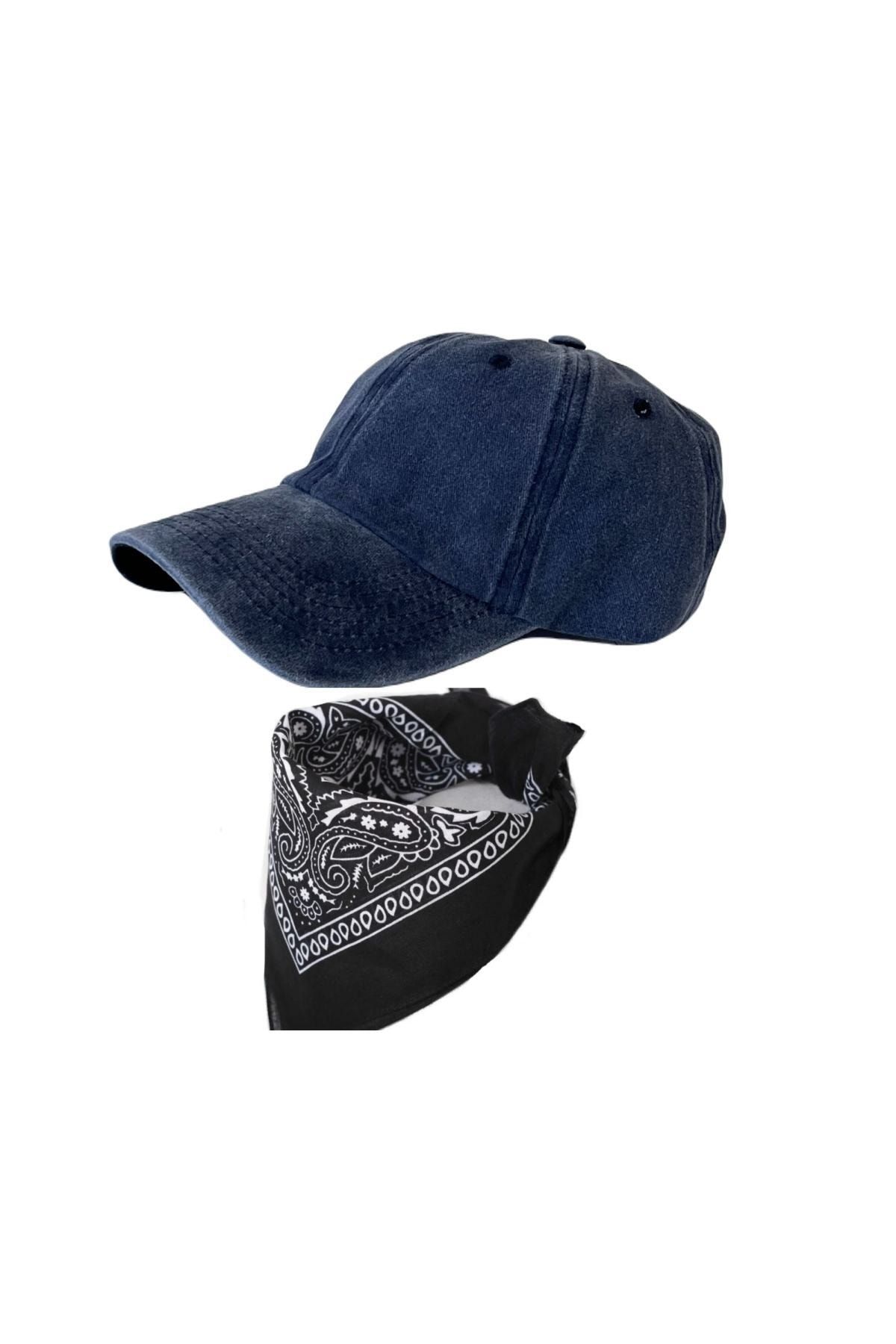 Rupen Kraft Bandana Kombinlidüz Lacivert Renk Yıkamalı Eskitme Şapka Vintage Şapka