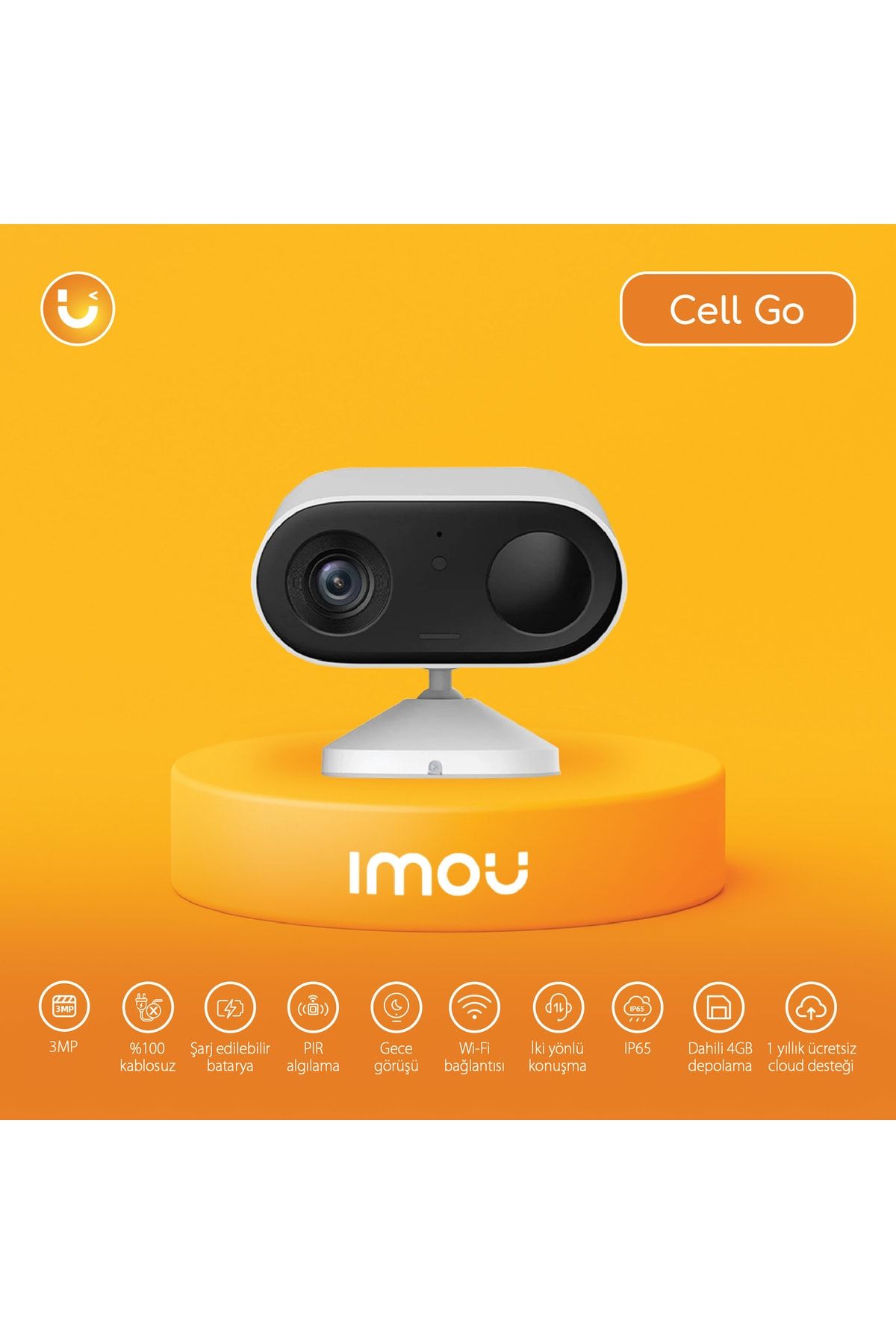 Imou Cell Go Kablosuz Wifi Kamera/3mp-4gb Dahili Hafıza-1 Yıl Ücretsiz Bulut(İPC-B32P-V2)