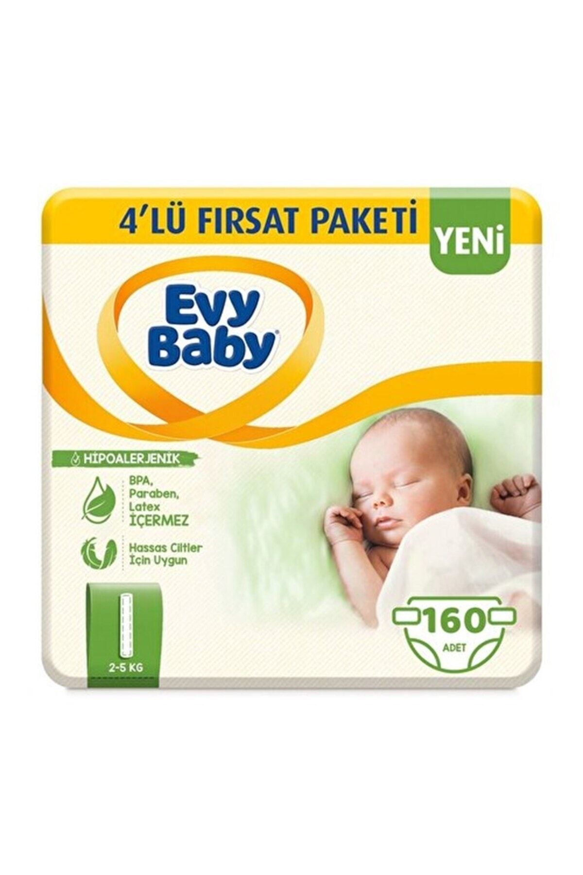 Evy Baby Bebek Bezi 1 Beden Yenidoğan 4'lü Fırsat Paketi 160 Adet (YENİ)