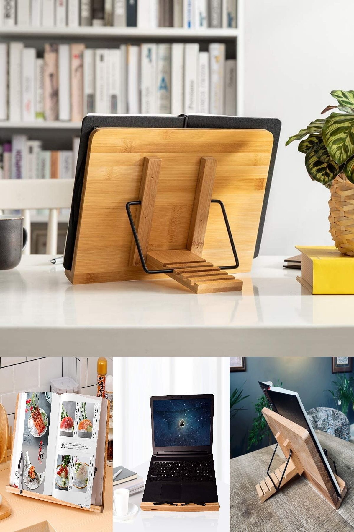 Midday Tüm Kitap Ve Dergilere Uyumlu Laptop Ve Tablette Kullanılabilir Ahşap Bambu Kitap Tablet Standı