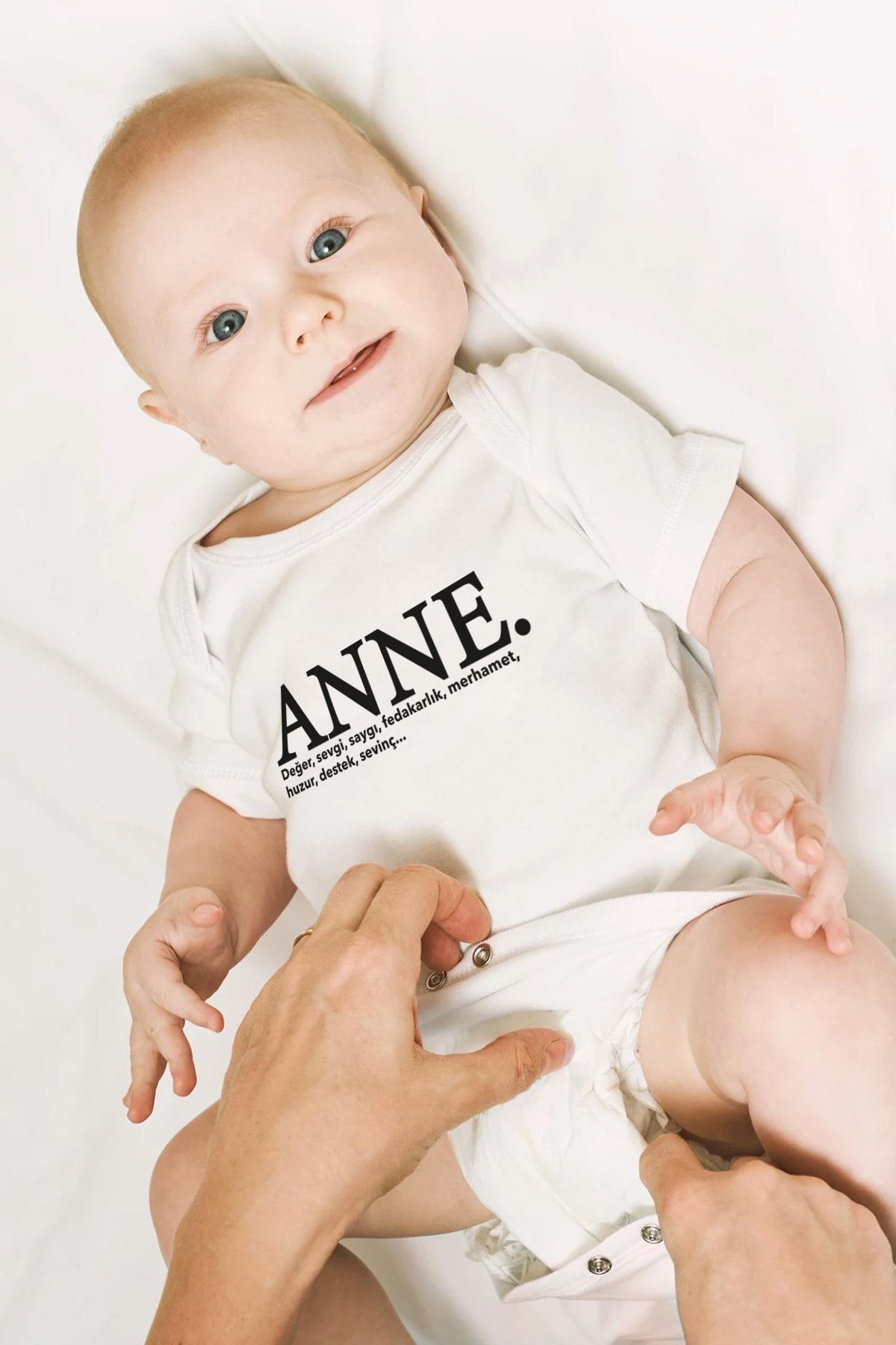 Minik Ayı Anne Sözlük Baskılı Bebek Badi %100 Pamuk Çıtçıt Body Zıbın Beyaz