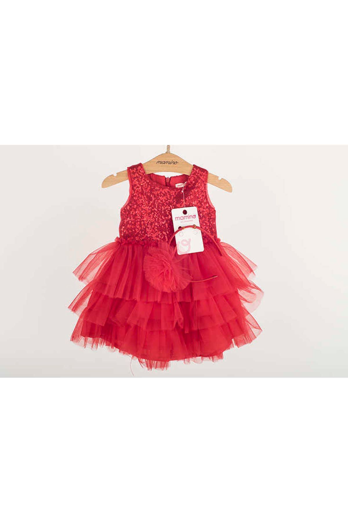 Mamino Payetli Kırmızı Kız Çocuk Abiye Elbise