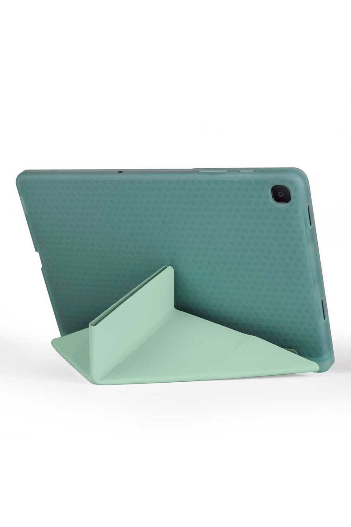 Gpack Galaxy Tab A7 10.4 T507 2020 Uyumlu  Kılıf Standlı Katlanabilir Pu Silikon tf1 Koyu Yeşil