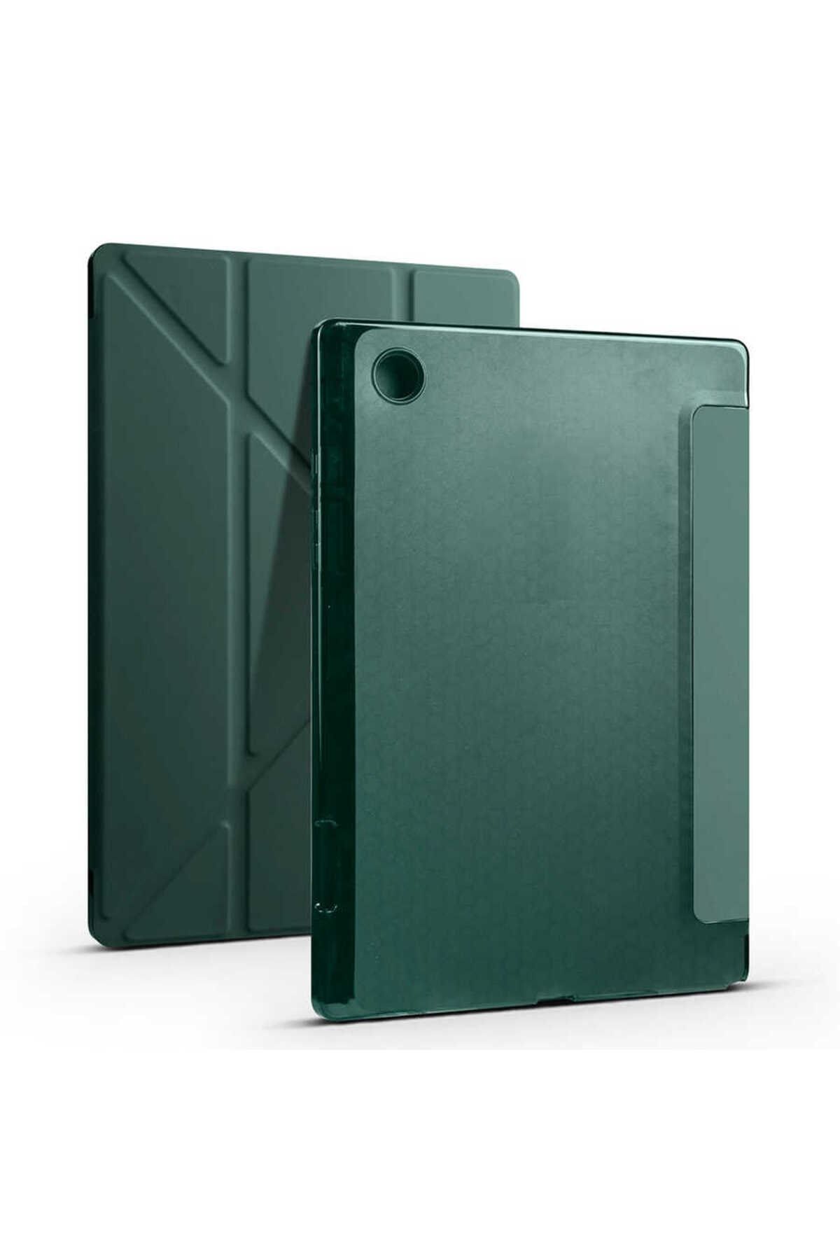 Gpack Samsung Galaxy Tab A8 10.5 SM X200 2021Uyumlu  Kılıf Standlı Katlanabilir Koyu Yeşil