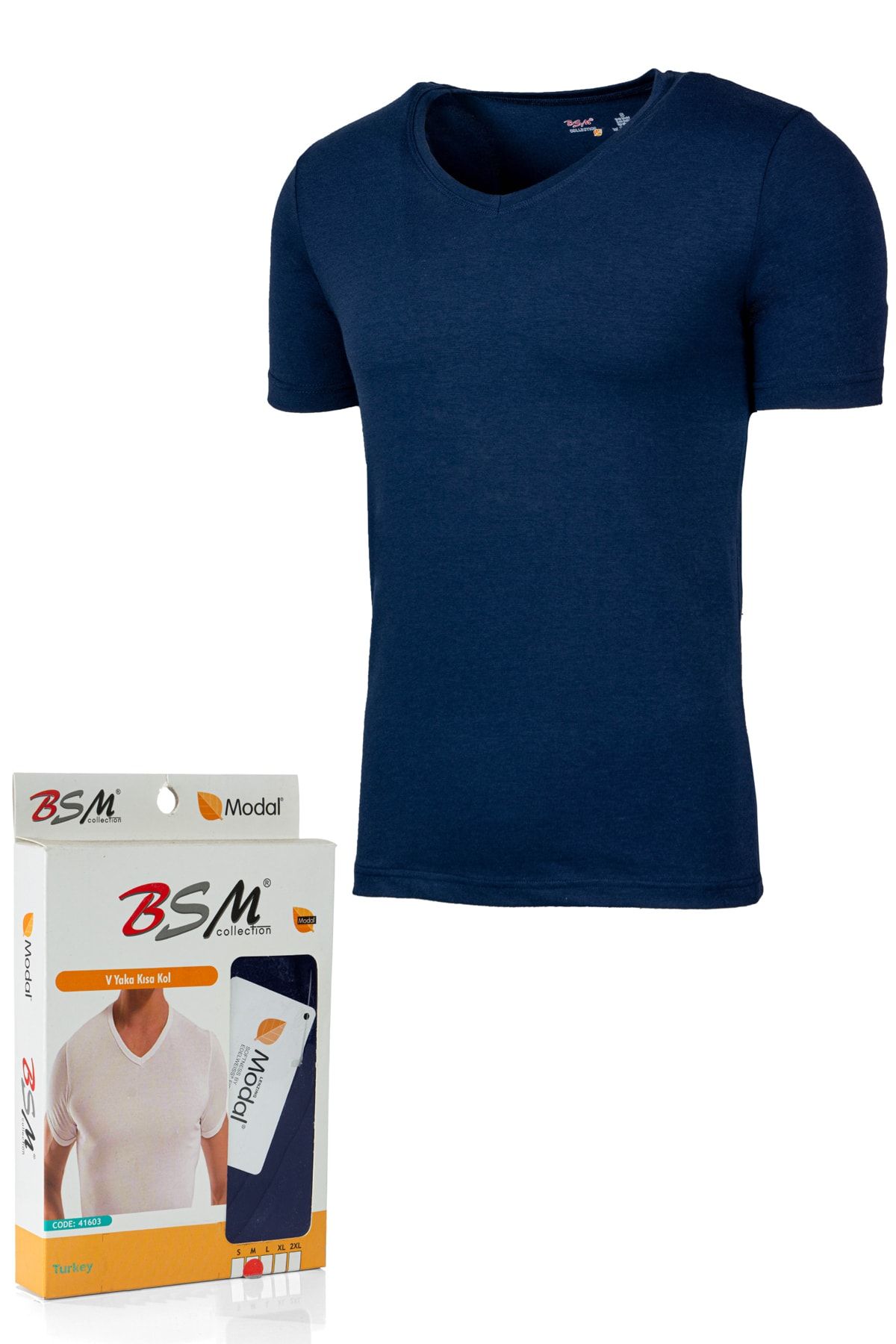 BSM Erkek V Yaka Modal Pamuklu Lacivert Body T-shirt