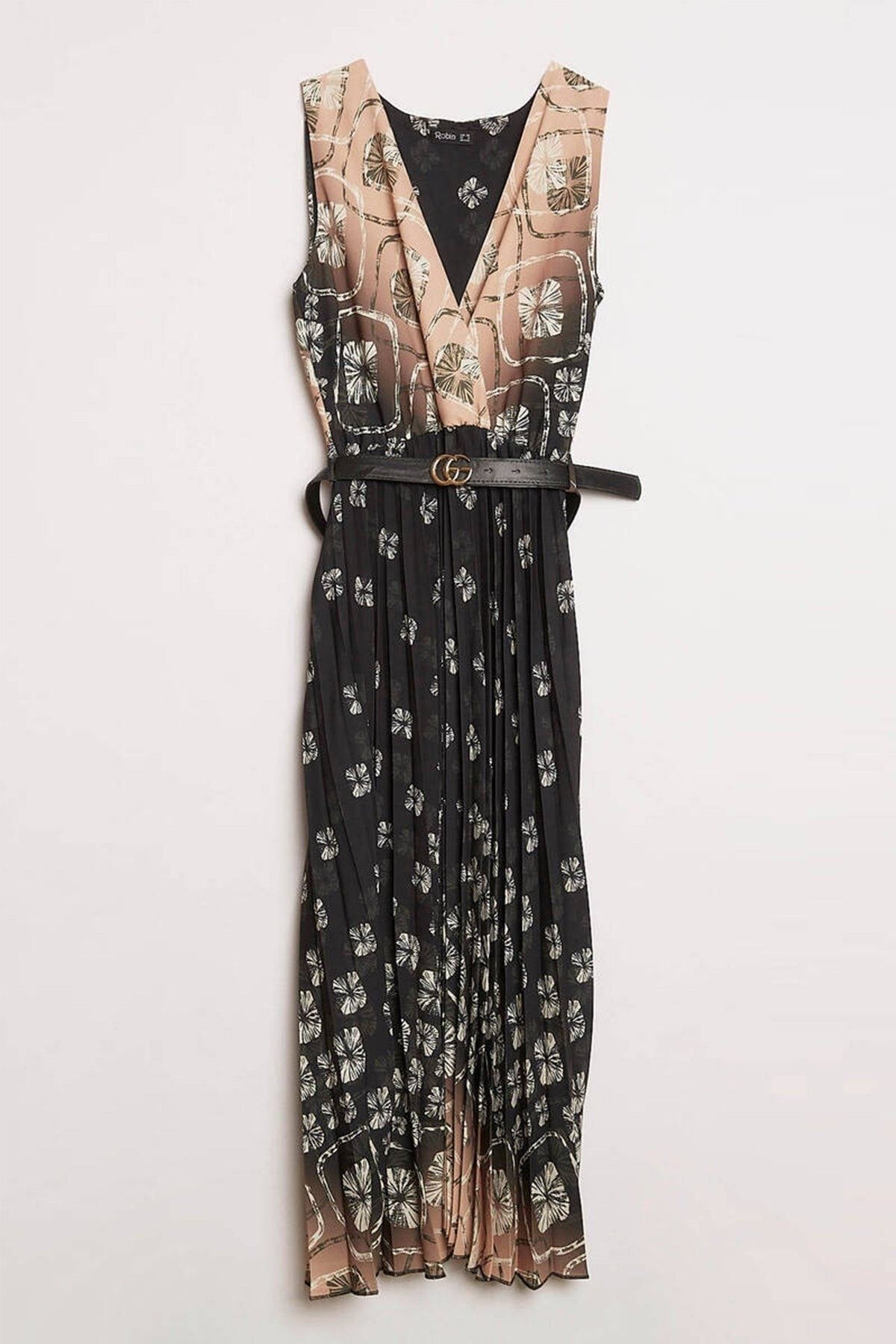 Robin Kadın Desenli Kemerli Elbise M35979