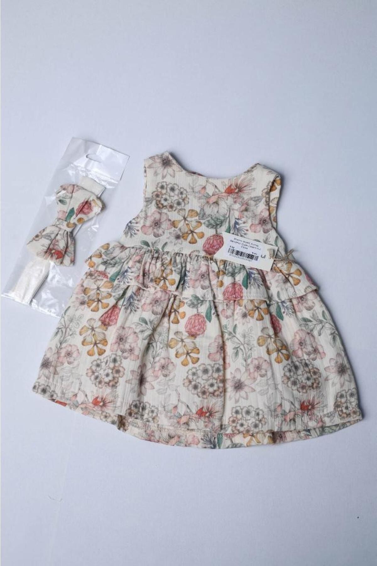 miomini Müslin Kumaş Bandanalı Çiçek Desenli Kız Elbise