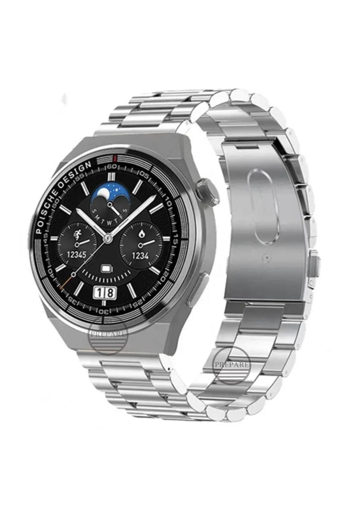 PREPARE Smart Watch 3gt Max 1.45 Inç P Design Siri Nfc Bluetooth Gümüş Gri Akıllı Saat 3x Kordon