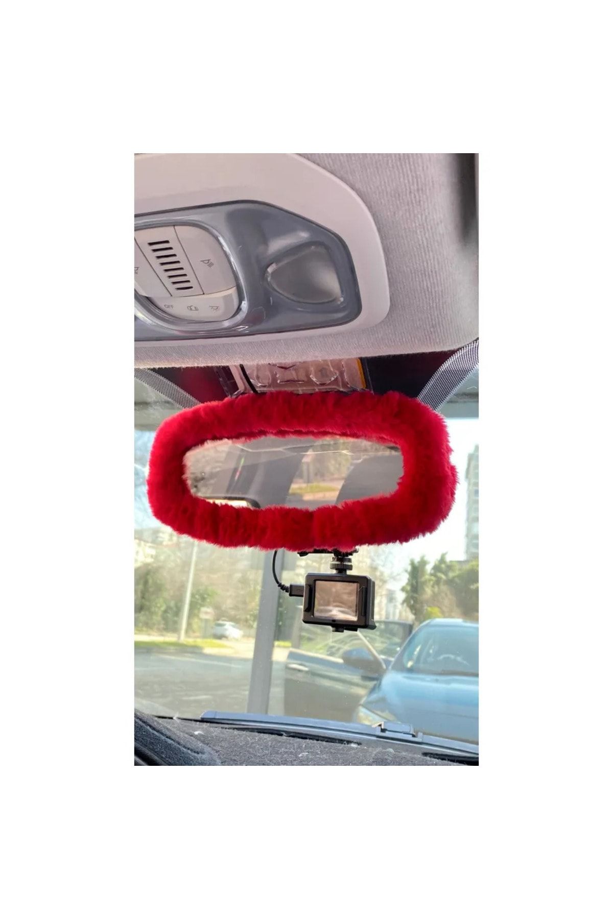 Genel Markalar Peluş Dikiz Ayna Kılıfı Süs Ayna Süsü Tüm Araçlara Uyumludur Kırmızı