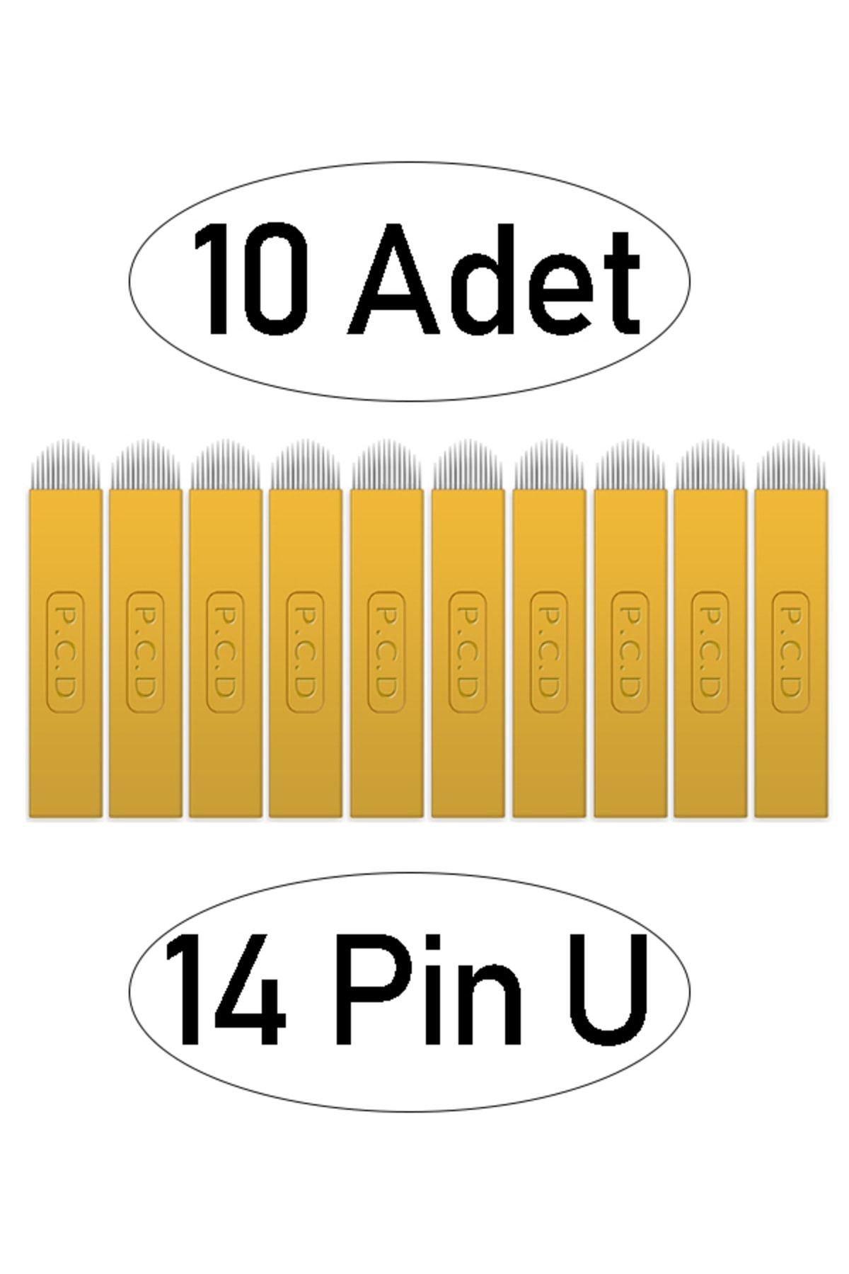 ARMONİKONYA 10 Adet 14 Pin U Sarı Pcd Microblading P.c.d Gold Kalıcı Makyaj Iğnesi Microblading Iğne 0,25 Mm