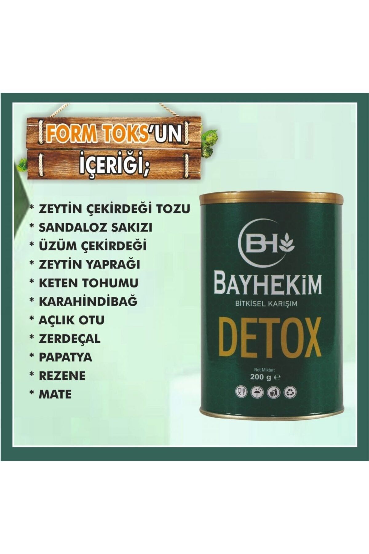 bh bayhekim 200 Gram Detox Teneke Kutu Bitkisel Keten Tohumu Sandaloz Sakızı Papatya Kara Hindibağ