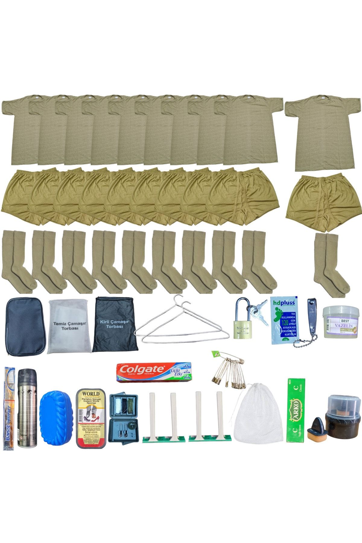 SEM-TAKTİKAL sem-taktikal 10'lu askeri çamaşır ve askeri malzeme seti fanila çamaşır filesi