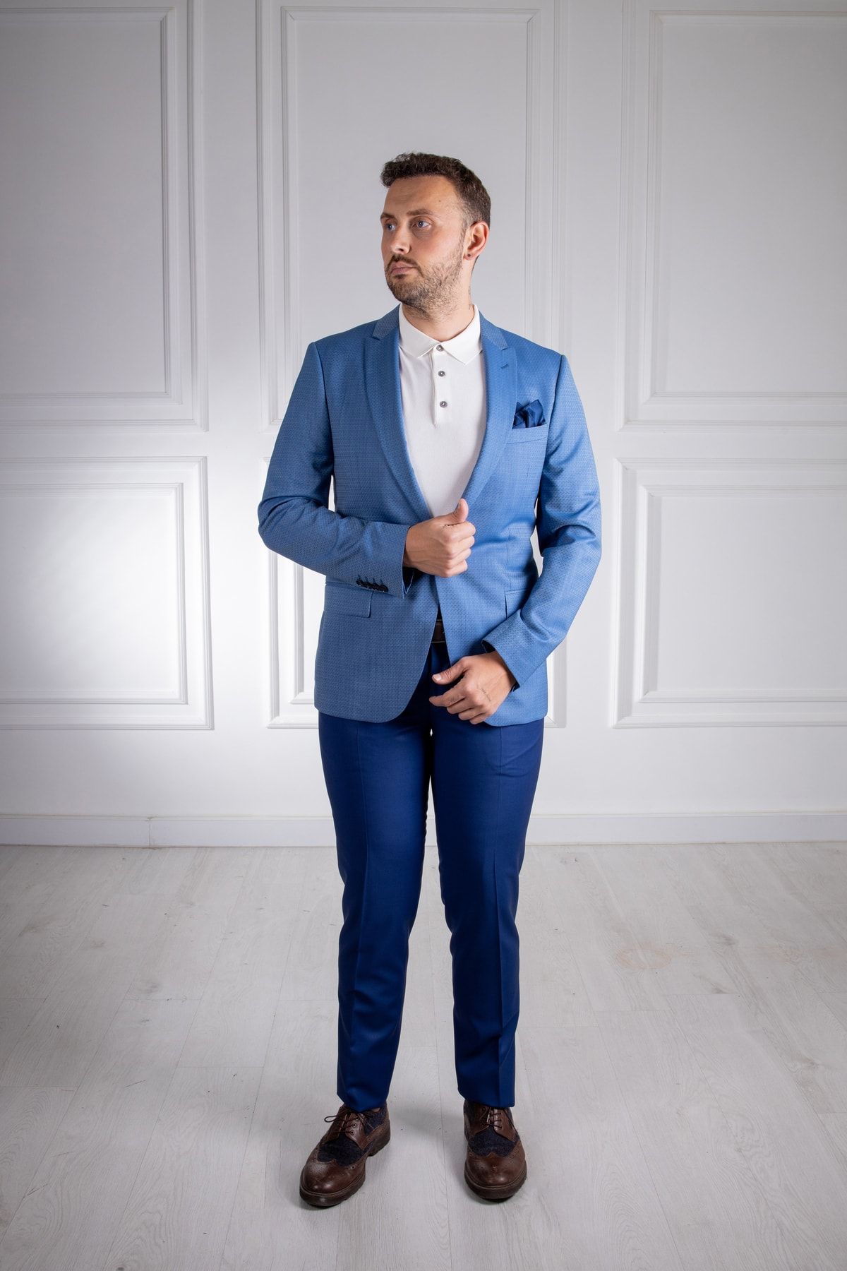 Sarar İnterview Sarar Kombinli %100 Yün Mavi Takım Elbise