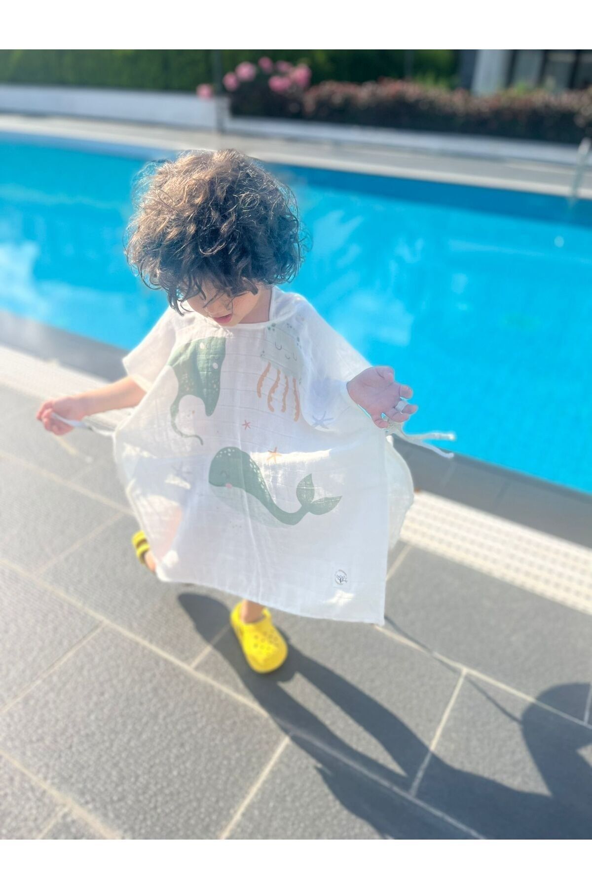 DoDo'S Baby Plaj Bebek Çocuk Panço Havuz Deniz Sonrası Müslin Organik Kumaş %100 Pamuklu Sertfikalı Pareo