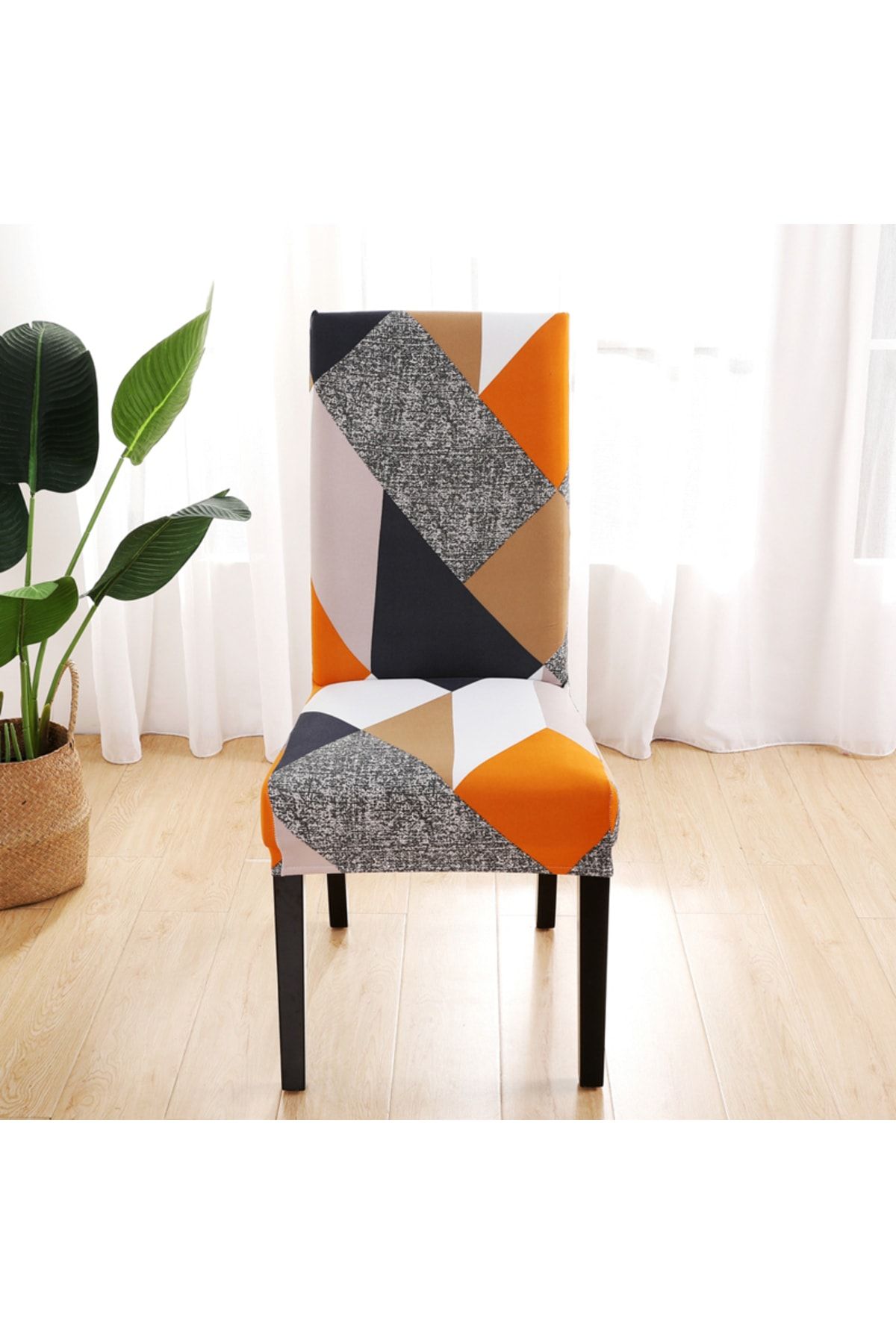 AKBU Desenli Kadife Sandalye Kılıfı,Geometrik Desen(1 Adet)