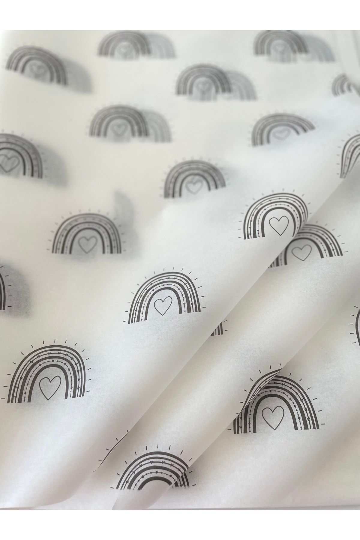 eylülün etiket fabrikası Siyah Gökkuşağı Desenli Beyaz Pelur Kağıdı / Paketleme Kağıdı - 30 Adet / 50x70 cm.