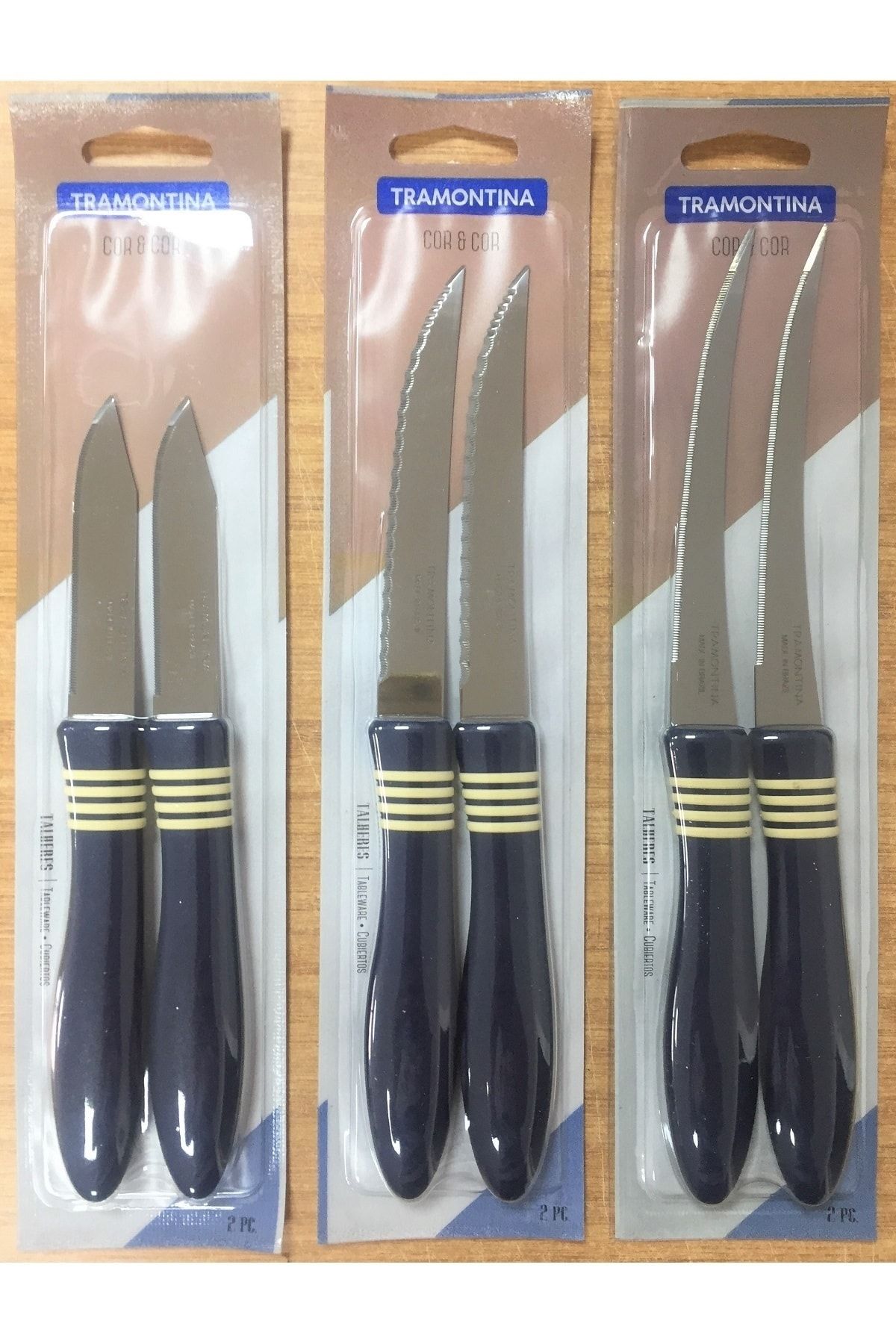 Pinkev Tramontina 6 Adet 3 Boy Tırtıklı Çok Amaçlı Mutfak Bıçak Seti - Yeni Lacivert