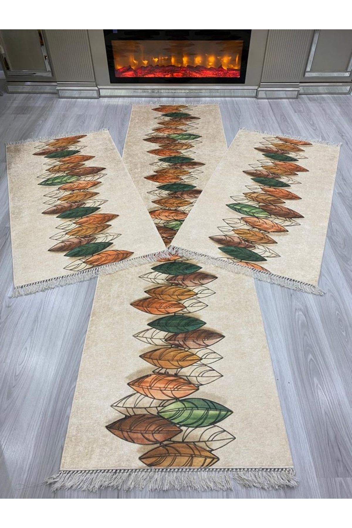 ALLGELSİN Yıkanabilir Halı Seti 3 'lü Yatak Odası Yolluk Takımı 2 Adet 80x150 1 Adet 80x300 cm Halı Set