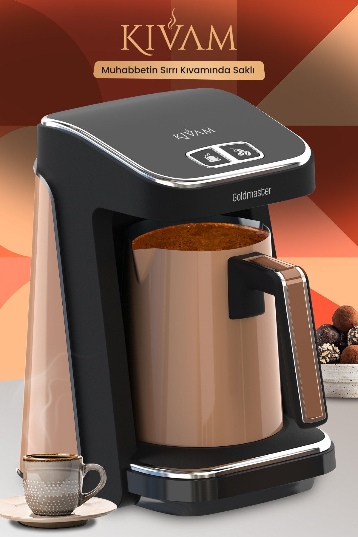 GoldMaster Prokıvam Gold Geniş Hazne Çelik Cezveli Akıllı Yerleştirmeli Türk Kahve Makinesi