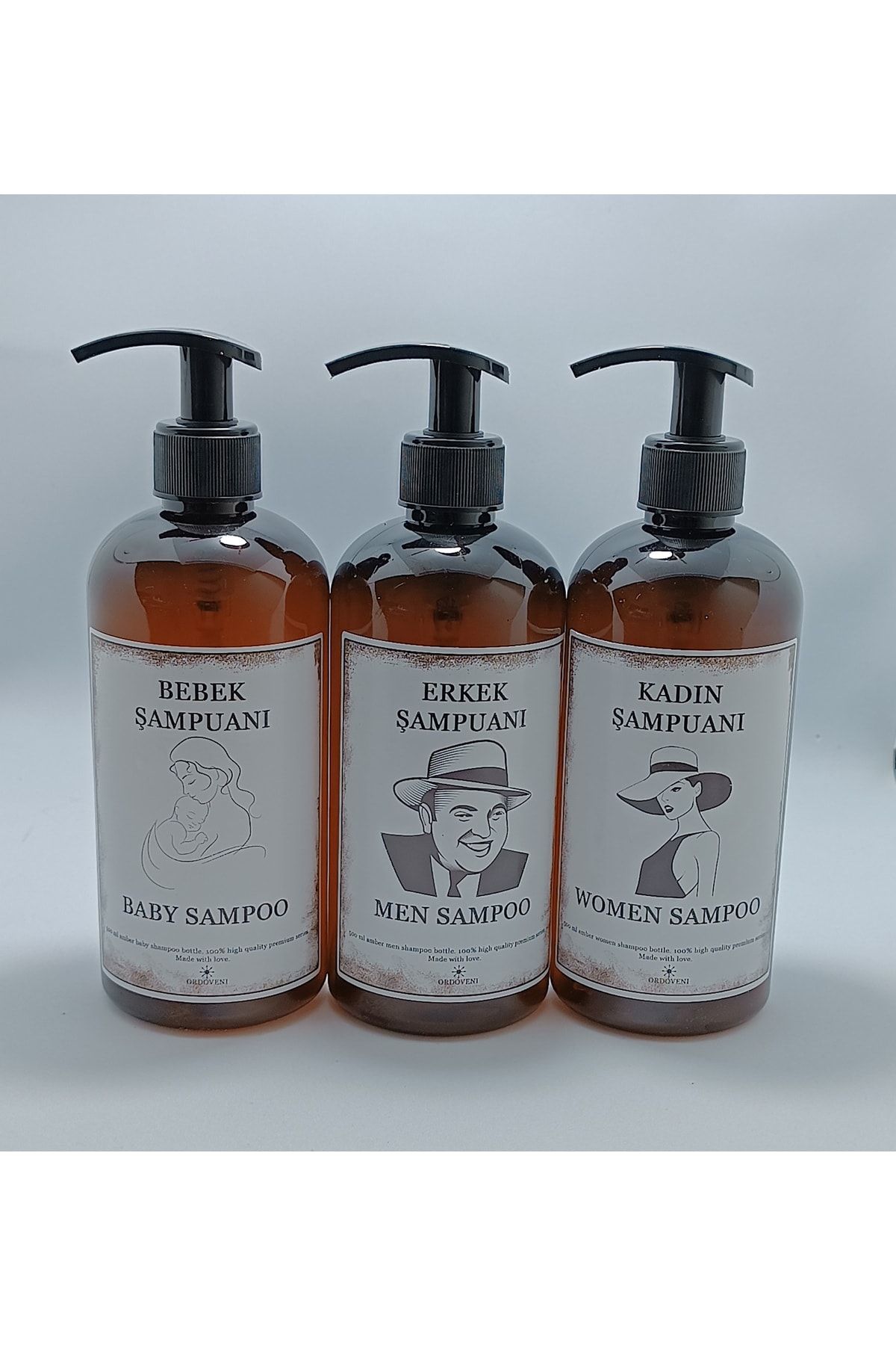 OrdoVeni Amber 3 Adet Şişe 500 ml -erkek Şampuan / Kadın Şampuan / Bebek Şampuan