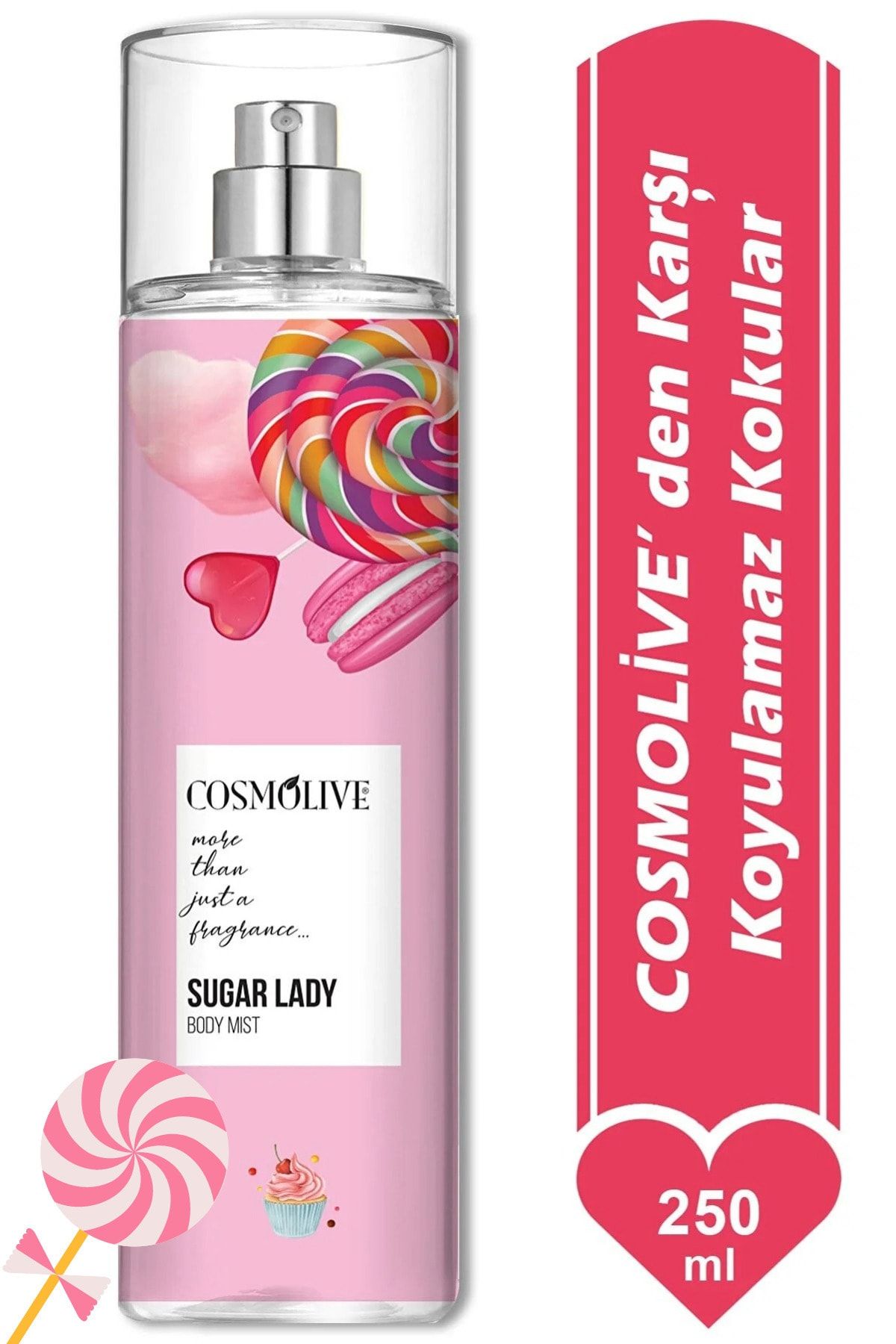 Cosmolive Body Mist Vücut Spreyi - Kadın Nemlendirici Parfüm Kokusu Işıltılı Victoria Sugar Lady