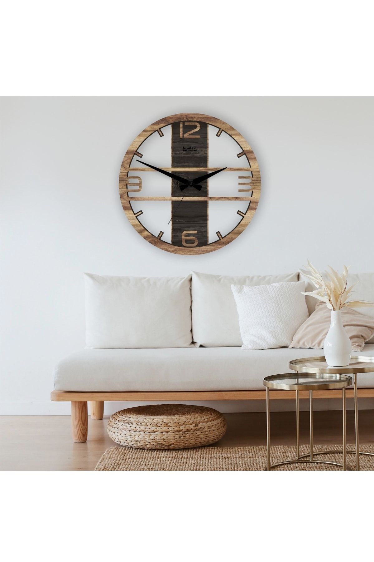 LandiWork Ahşap Duvar Saati, Sessiz Mekanizmalı Duvar Saati, Modern Duvar Saati, 42cm
